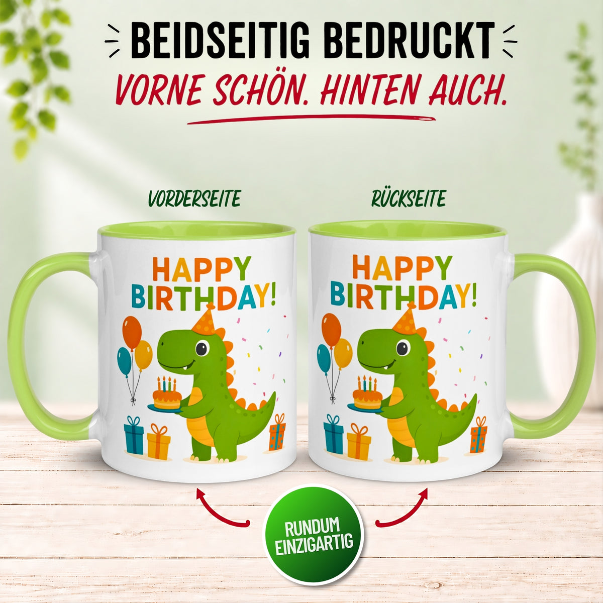 Tasse Dinosaurier – „Happy Birthday“ – Dino Geburtstag Geschenk Becher