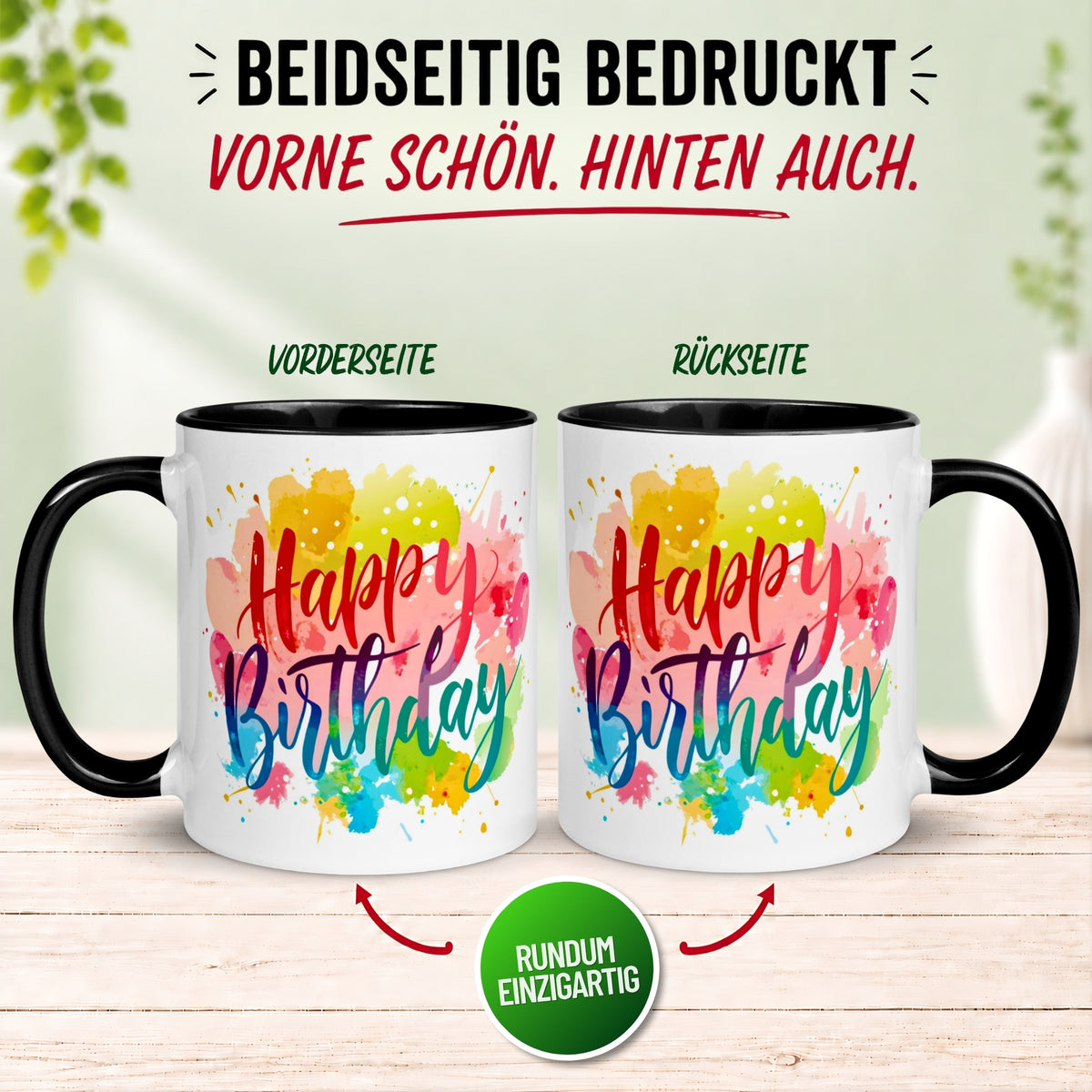 Tasse Geburtstag – „Aquarell Happy Birthday“ – Geburtstagsgeschenk Mann Frau