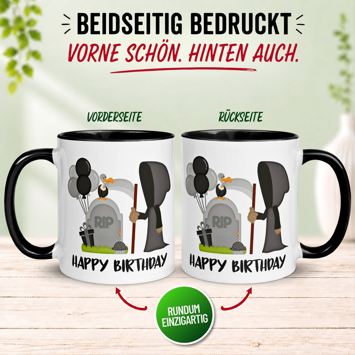 Tasse Geburtstag – „Happy Birthday – Sensenmann“ – Geburtstagstasse Mann Frau