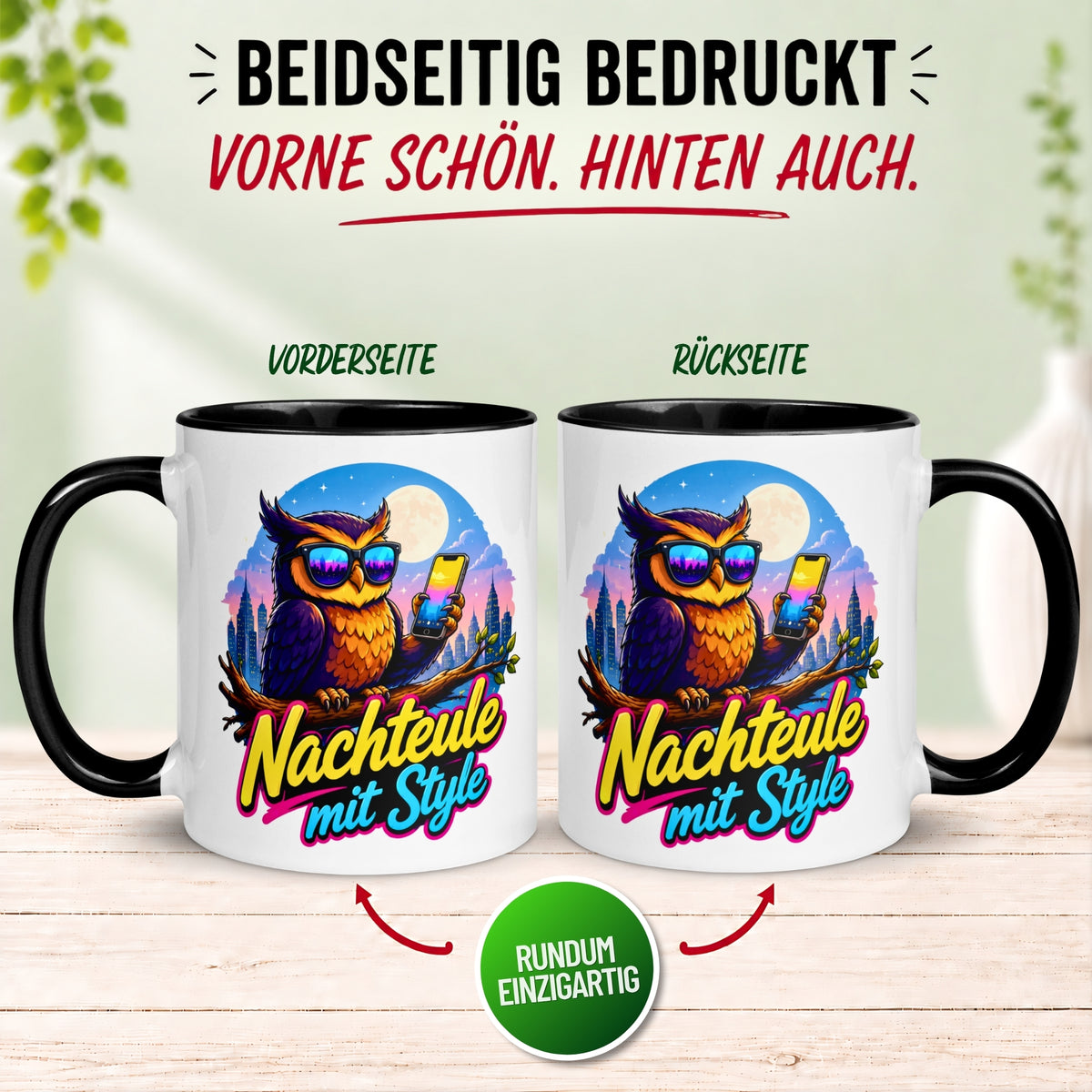 Tasse Eule – „Nachteule mit Style“ – lustiger Eulen Geschenk Becher für Nachtschwärmer