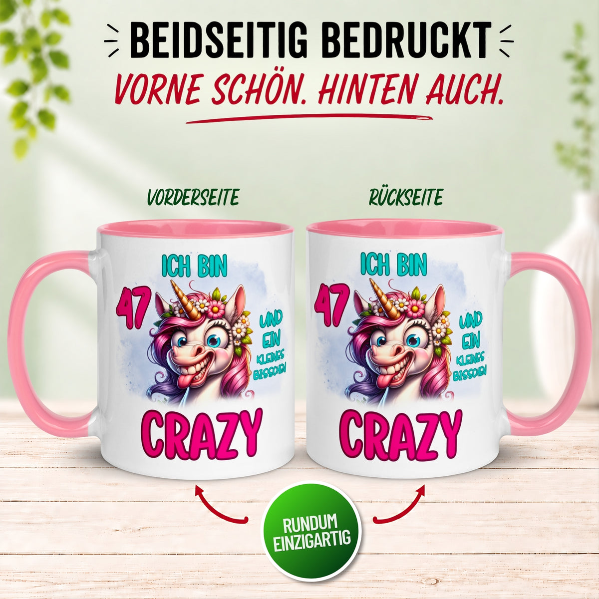 Tasse 47. Geburtstag Frau – „Ich bin 47 und ein kleines bisschen Crazy“ – Geschenk zum Geburtstag Frauen