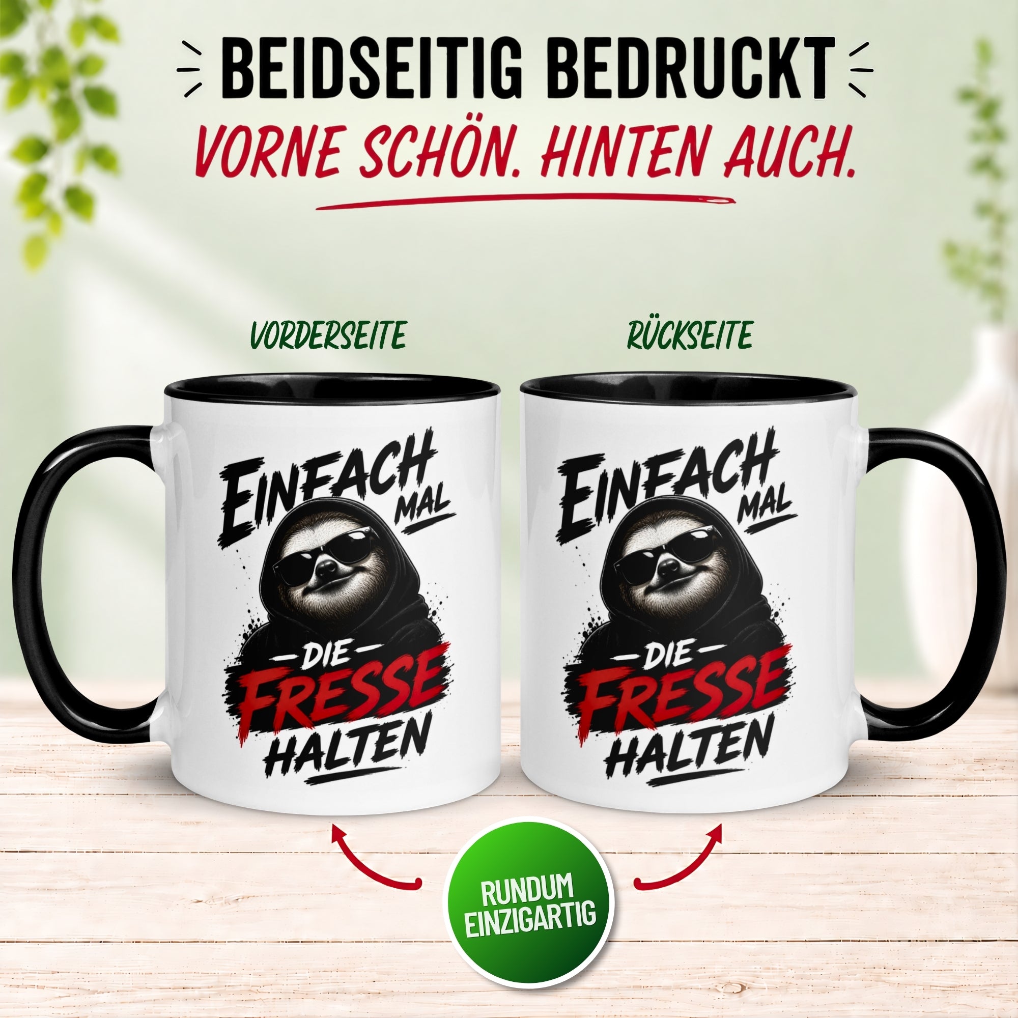 Tasse Faultier – „Einfach mal die Fresse halten“ – lustiger Morgenmuffel Becher