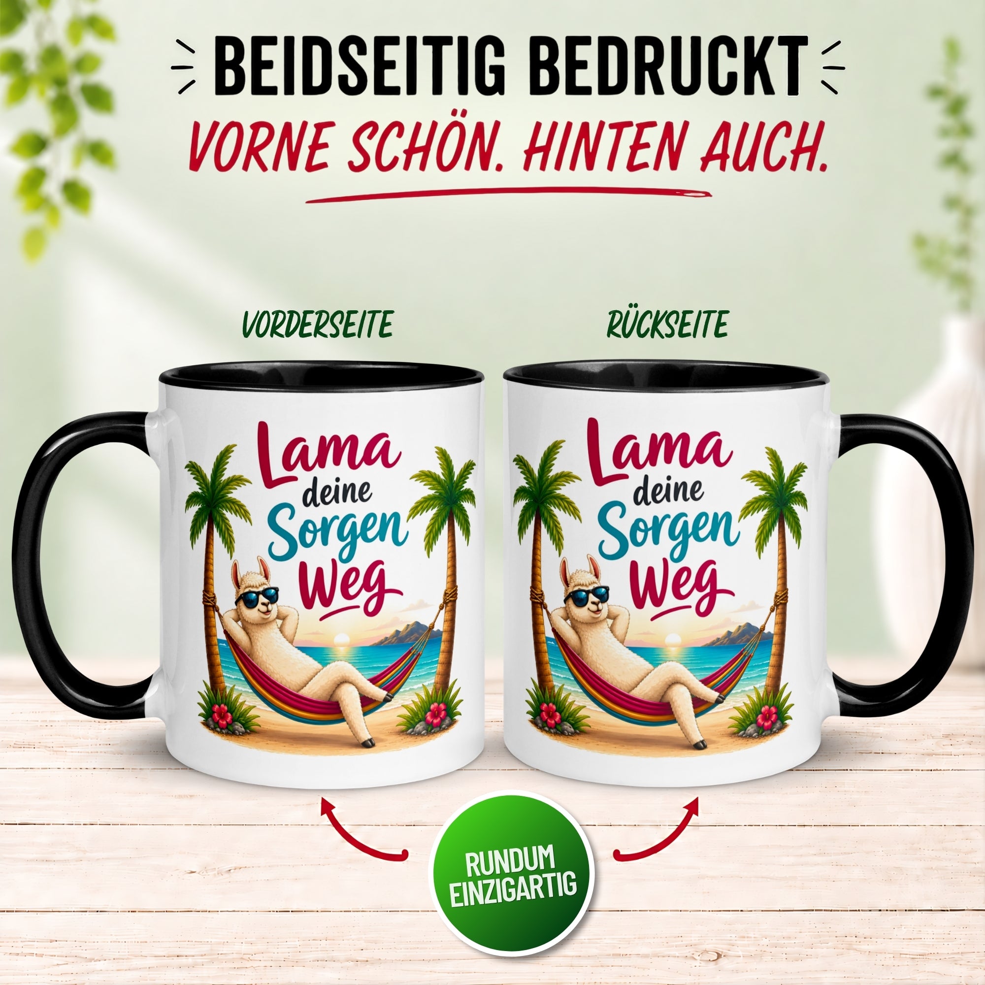 Tasse Lama – „Lama deine Sorgen weg“ – lustiger Geschenk Becher für Strand Fans