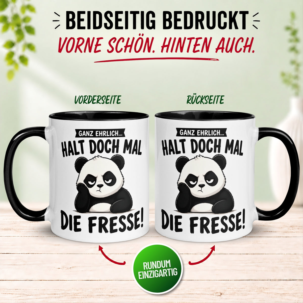 Tasse Panda – „Halt doch mal die Fresse“ – Lustiges Morgenmuffel Geschenk