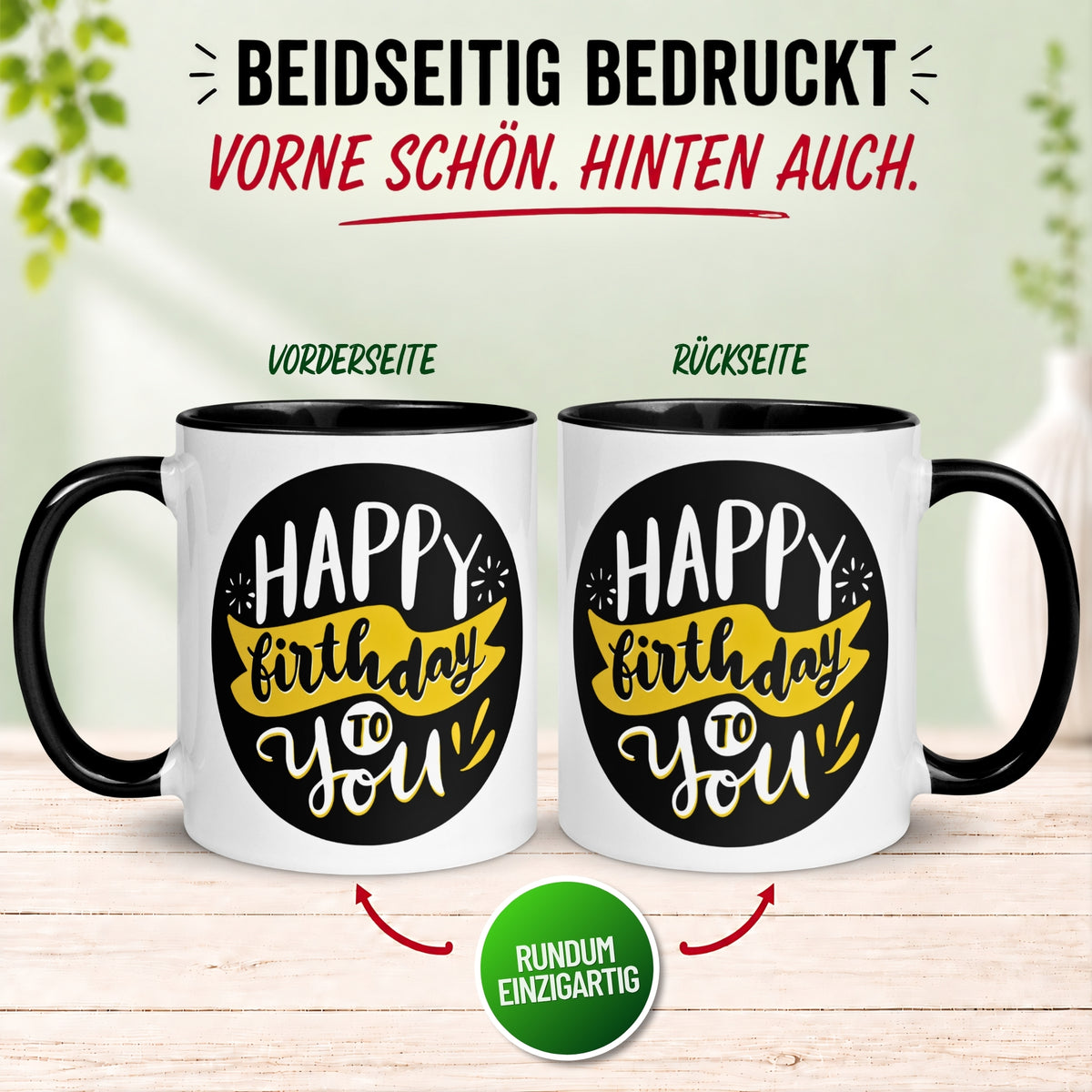 Tasse Geburtstag – „Happy Birthday Schwarz Gold“ – Geburtstagsgeschenk Mann Frau