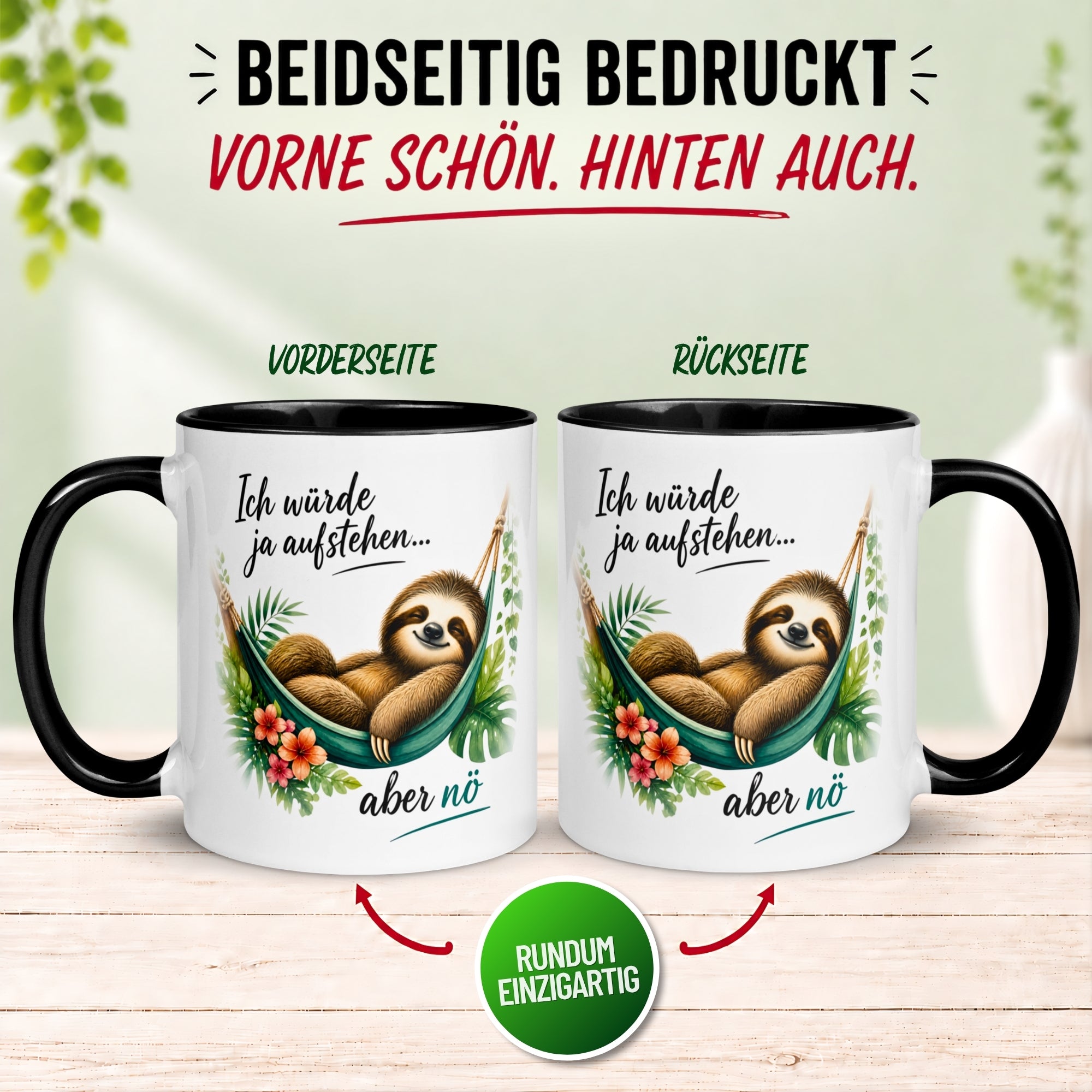 Tasse Faultier – „Ich würde ja aufstehen“ – lustiger Geschenk Becher für Morgenmuffel
