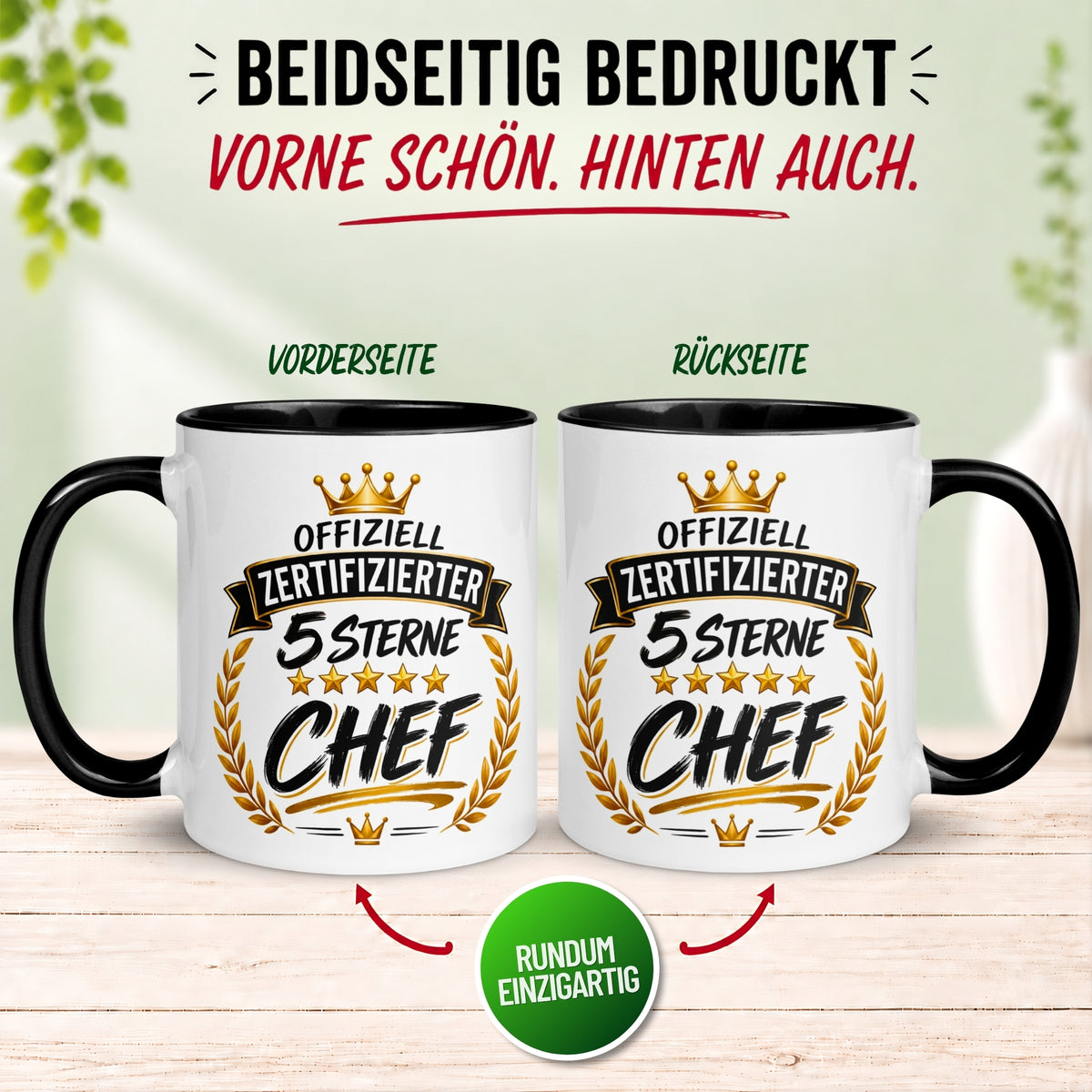 Tasse Chef – „Offiziell Zertifizierte 5 Sterne“ – Geschenk Becher Bester Chef