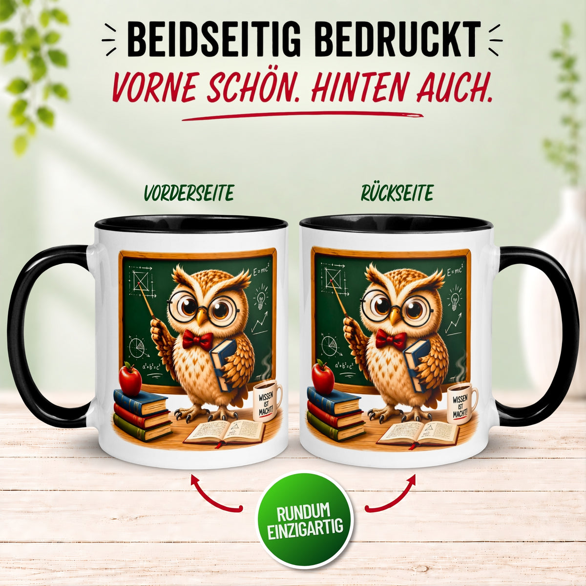 Tasse Eule – „Lehrer in der Schule“ – lustiger Eulen Geschenk Becher