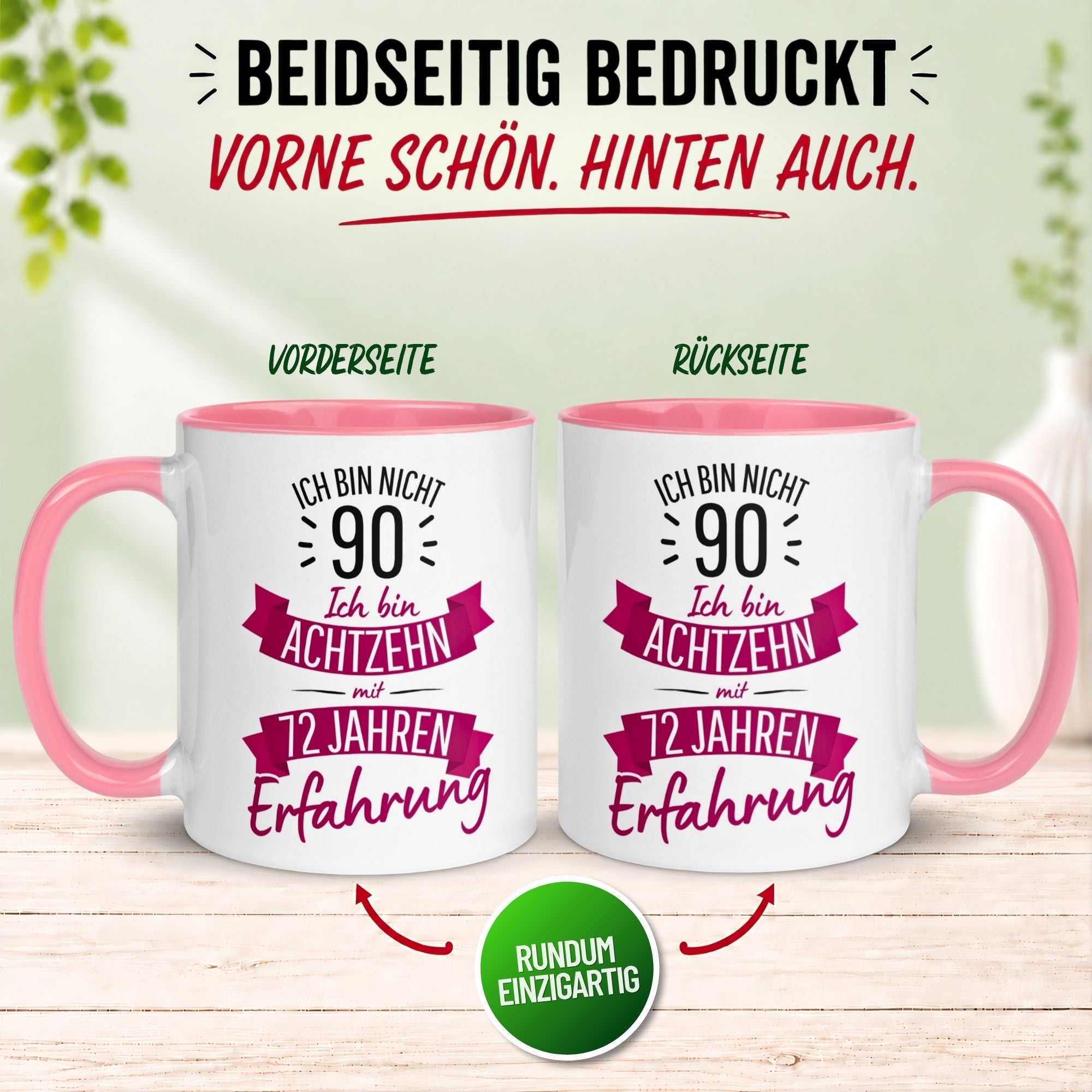 Tasse 90. Geburtstag Frau – „Ich bin nicht 90 – Ich hab Erfahrung“ – Geschenk zum Geburtstag Frauen