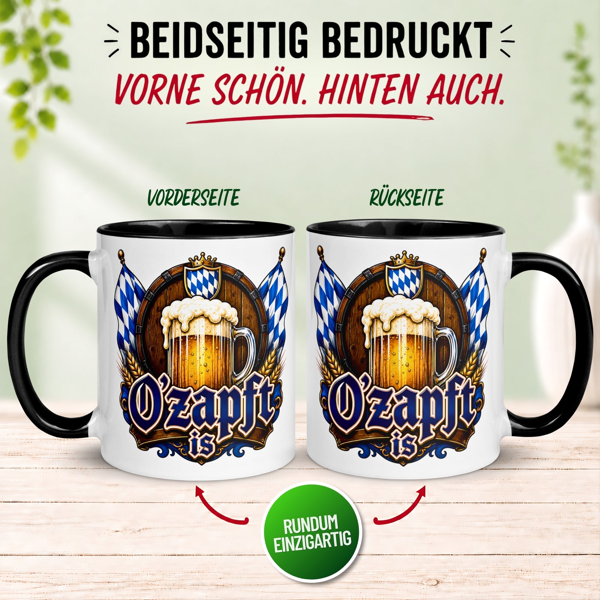 Tasse Bayrische Kaffeetasse – „O’zapft is“ – Bierglas Männergeschenk