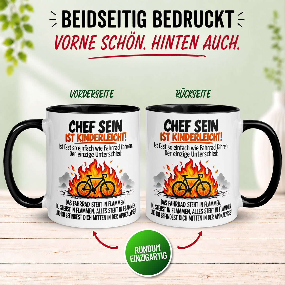 Tasse Chef – „Chef sein ist wie Fahrrad fahren in der Apokalypse“ – Geschenk Bester Chef