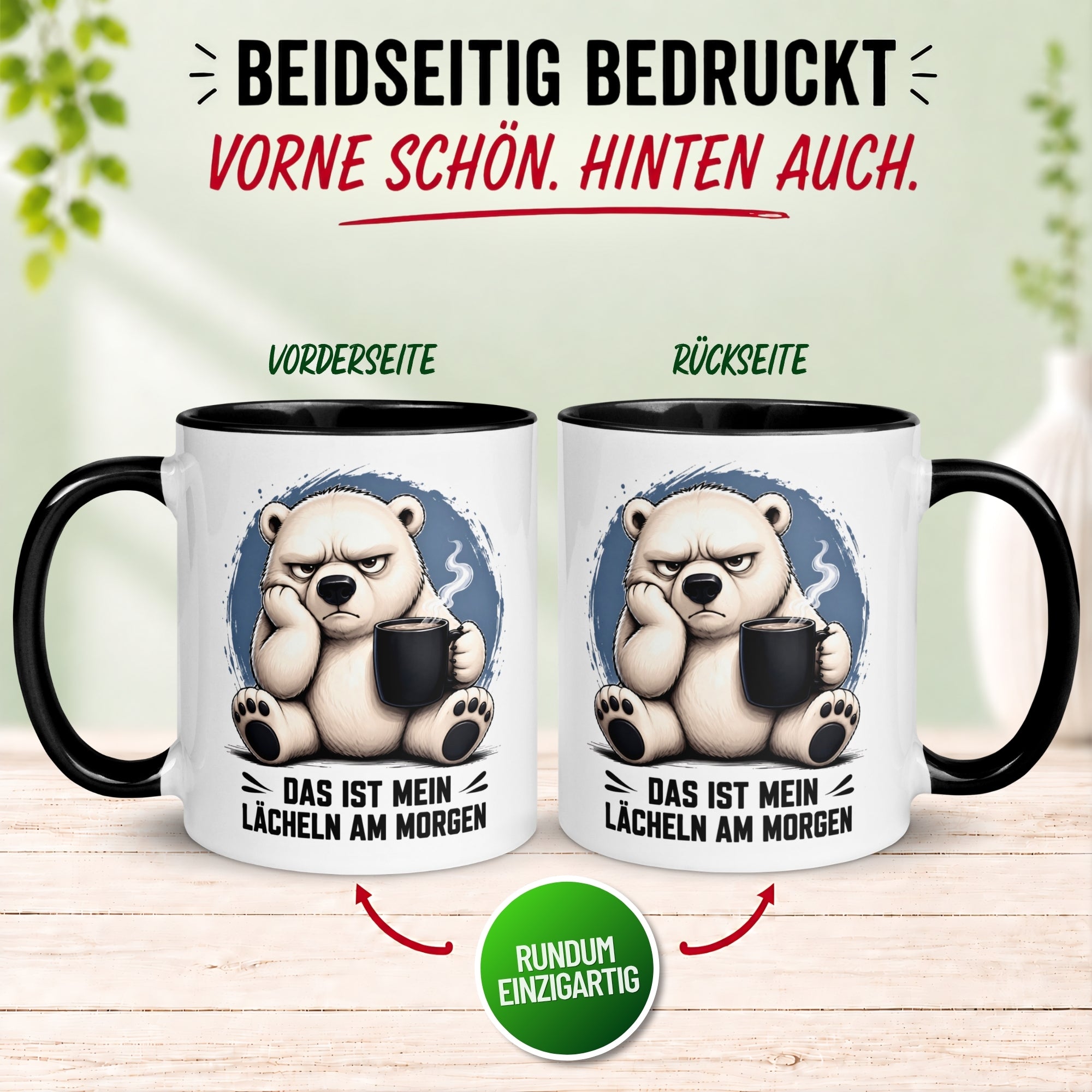 Tasse Eisbär – „Das ist mein Morgenlächeln“ – Lustiges Morgenmuffel Geschenk