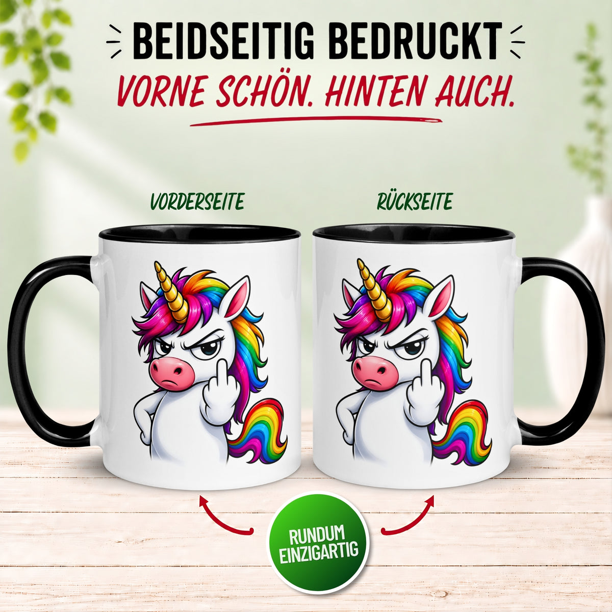 Tasse Einhorn – „Schlechte Laune mit Mittelfinger“ – Morgenmuffel Geschenk