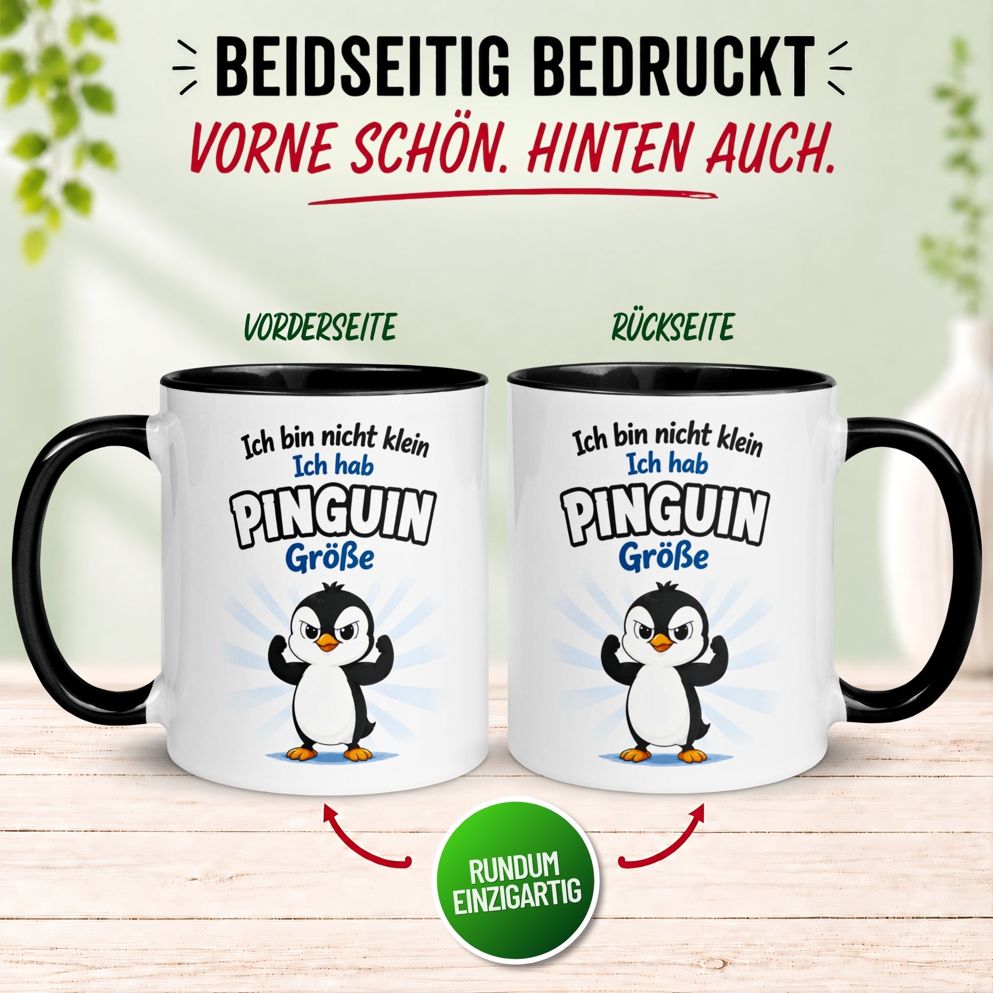 Tasse Pinguin – „Ich bin nicht klein - Ich hab Pinguin Größe“ – lustiger Geschenk Becher