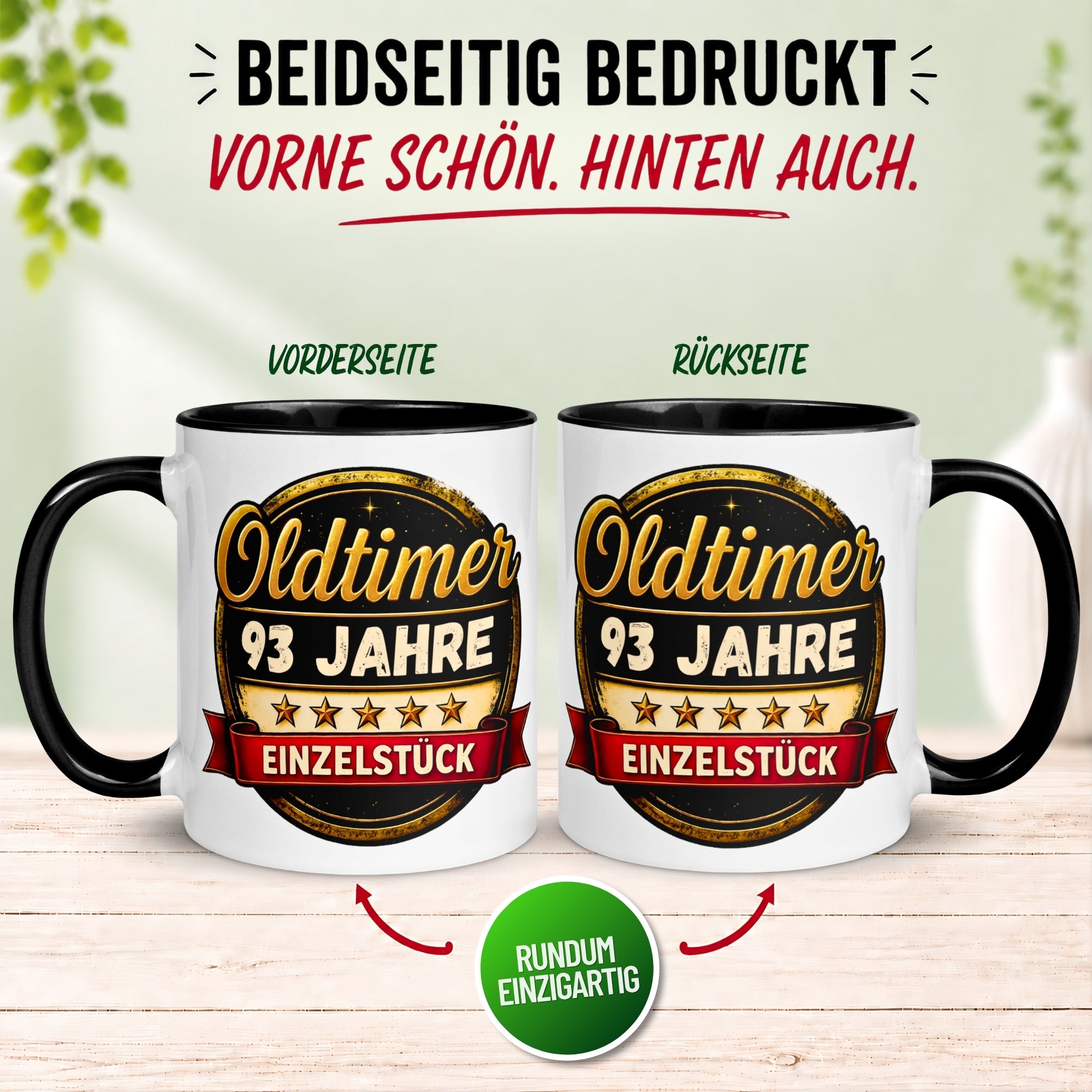 Tasse 93. Geburtstag Mann Frau – „Oldtimer – 93 Jahre – Einzelstück“ – Geschenk zum Geburtstag Männer Frauen