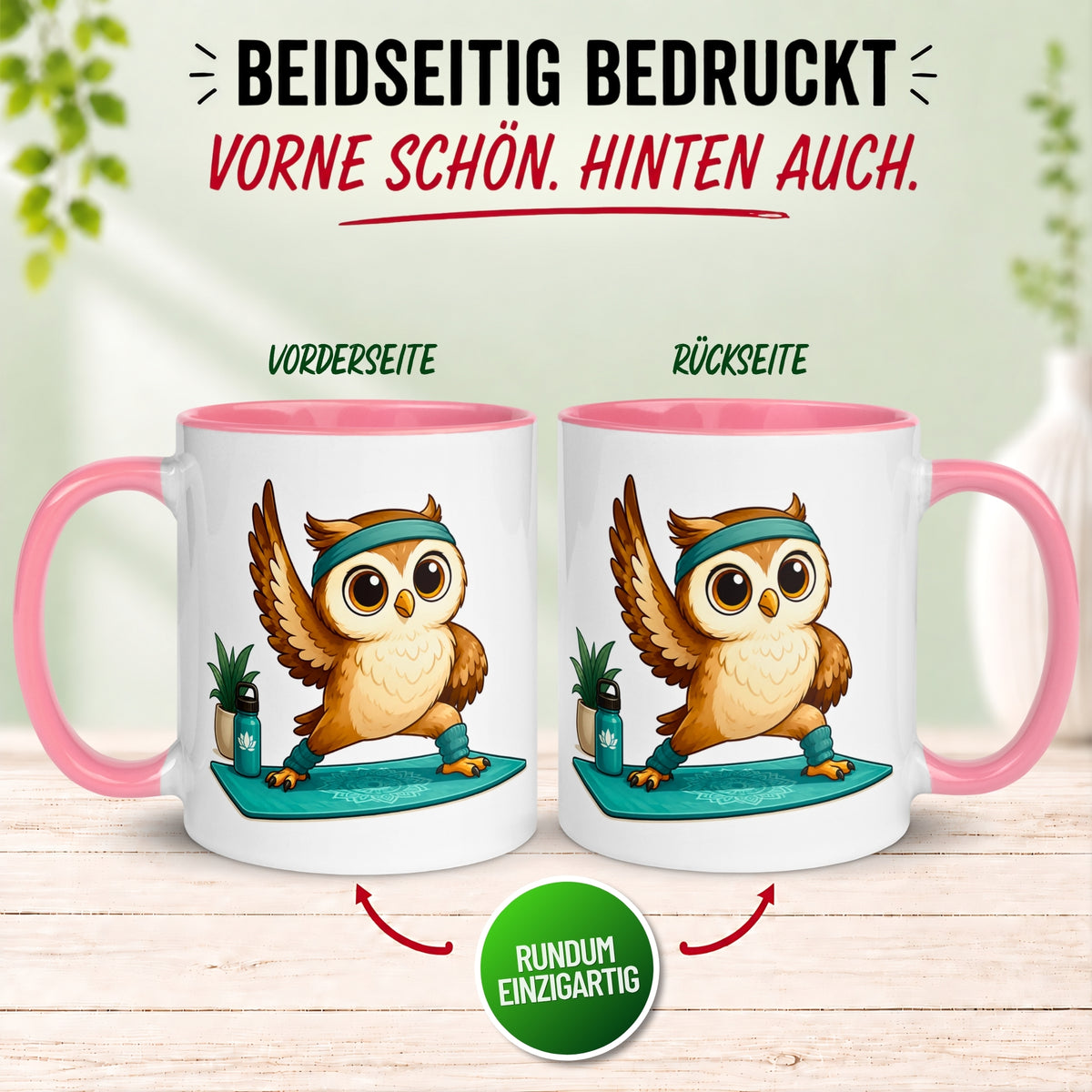 Tasse Eule – „Yoga Eule“ – lustiger Eulen Geschenk Becher für Fitness/Sport Fans