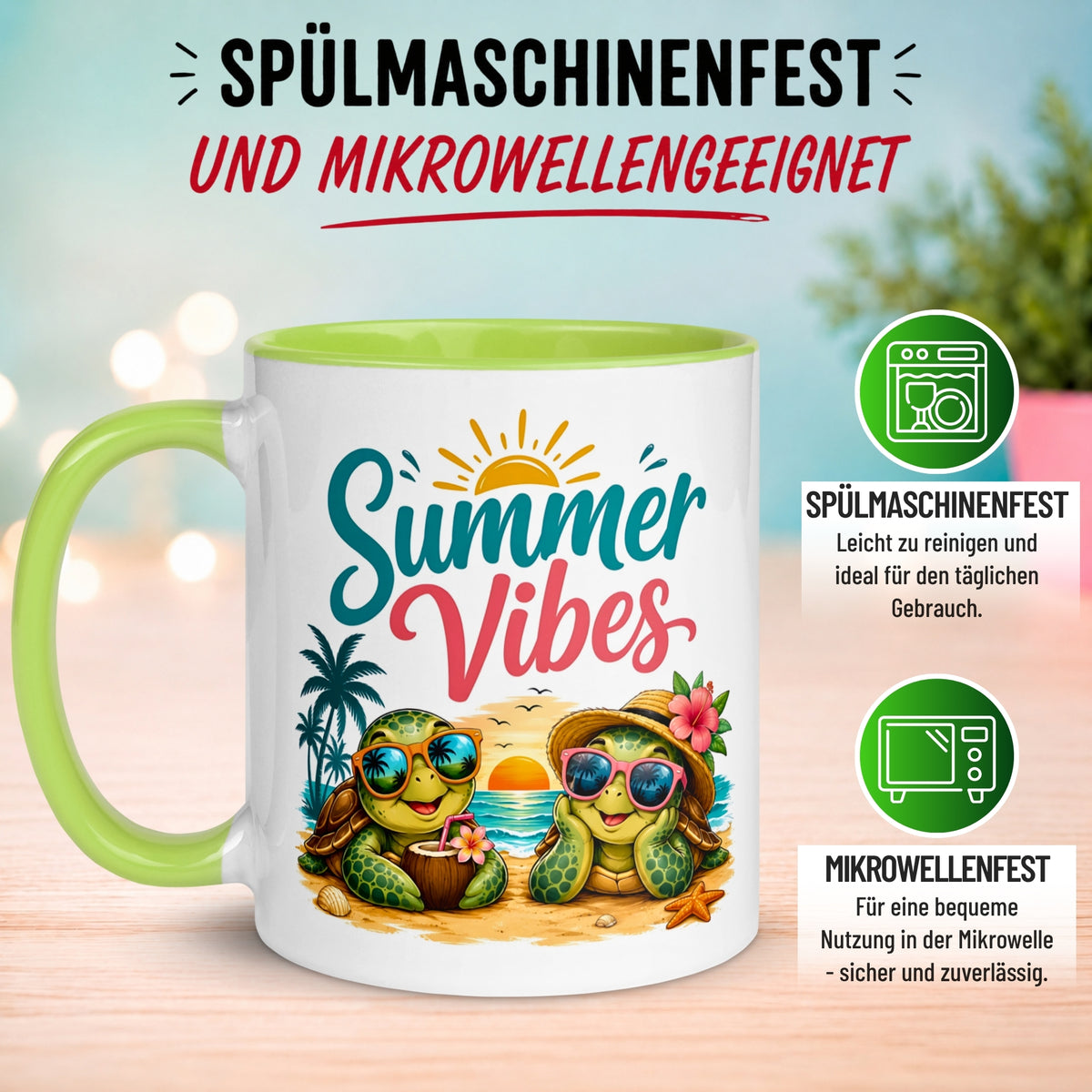 Tasse Schildkröte – „SUMMER VIBES“ – lustiges Strand Schildkröten Geschenk