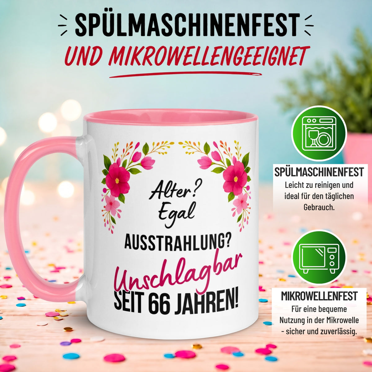 Tasse 66. Geburtstag Frau – „Ausstrahlung Unschlagbar seit 66 Jahren“ – Geschenk zum Geburtstag Frauen