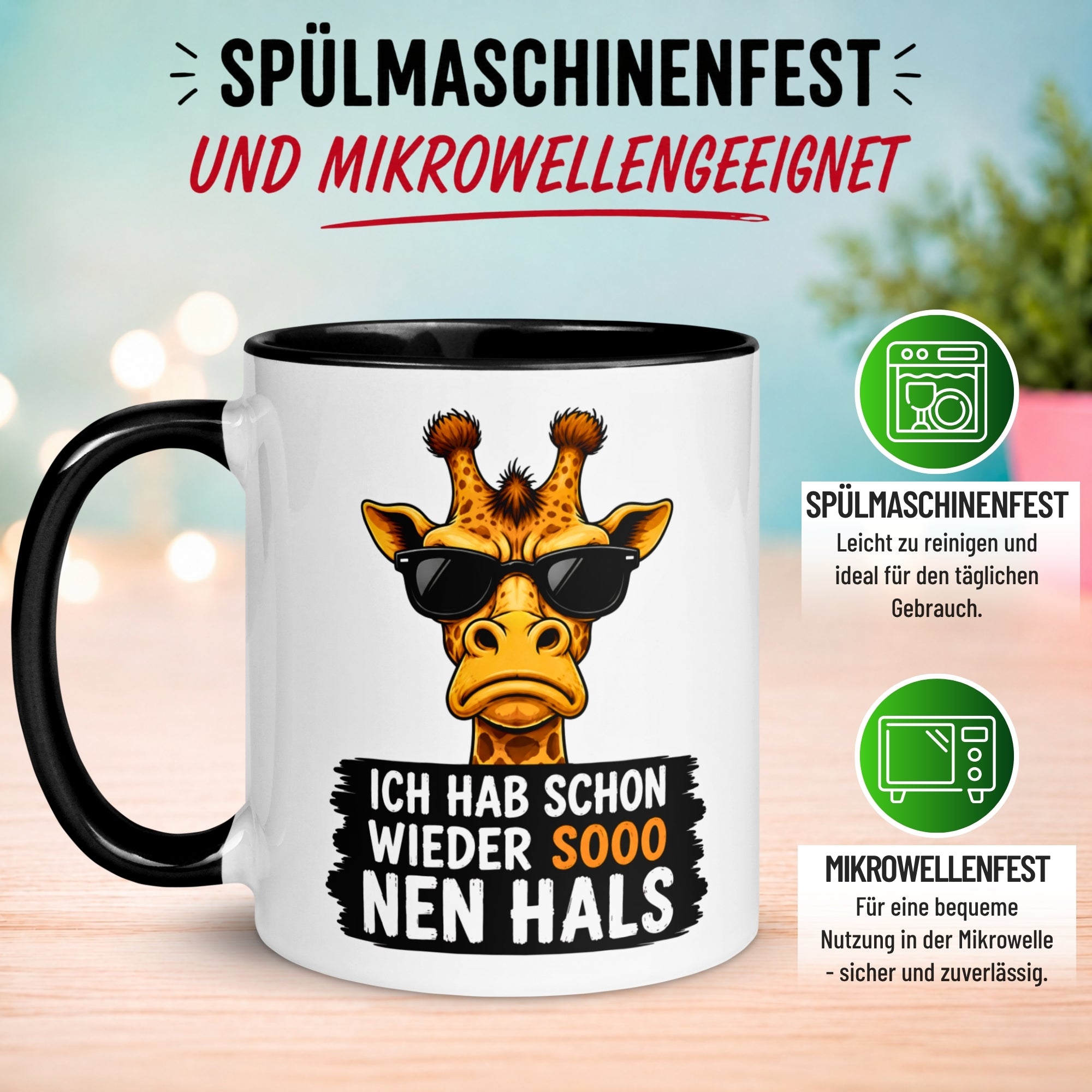 Tasse Giraffe – „Ich hab sooo nen Hals“ – lustiger Giraffen Geschenk Becher