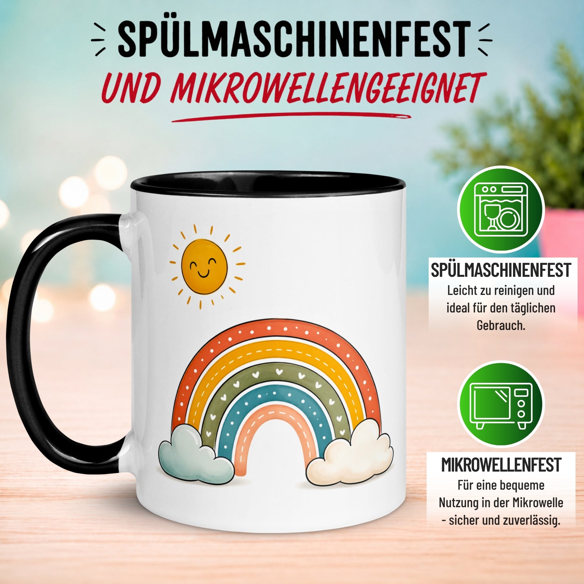 Tasse Wolken – „Farbenfroher Regenbogen“ – Lustiges Morgenmuffel Geschenk