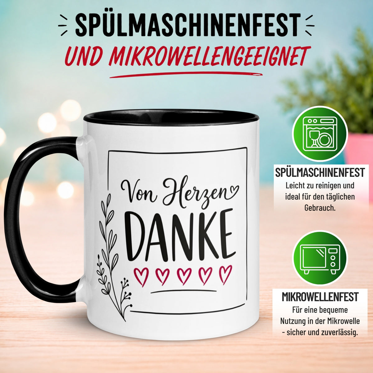 Tasse Danke – „Von Herzen Danke“ – Dankeschön Geschenke Freund/Freundin/Kollegen