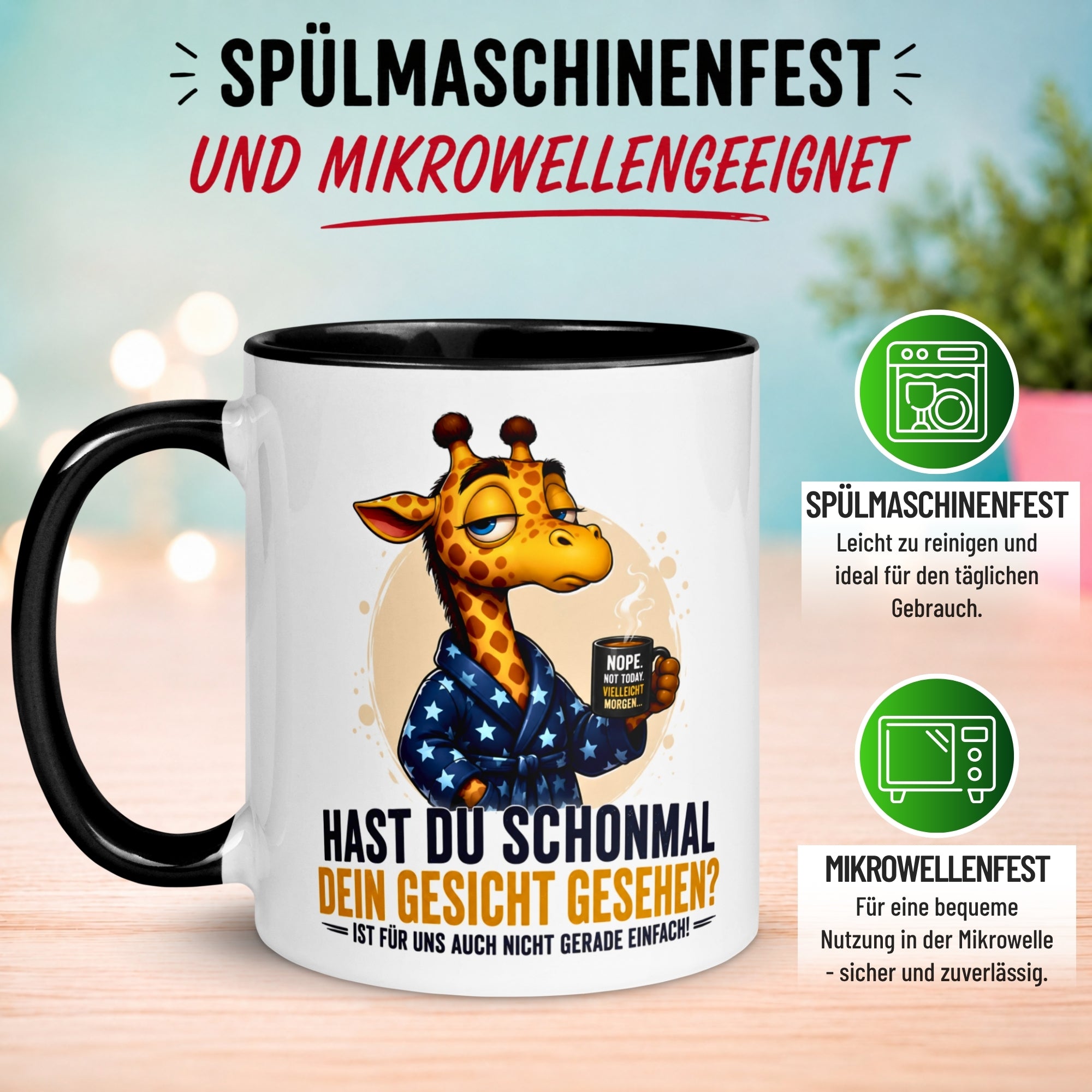 Tasse Giraffe – „Schonmal dein Gesicht gesehen“ – Lustiges Morgenmuffel Geschenk