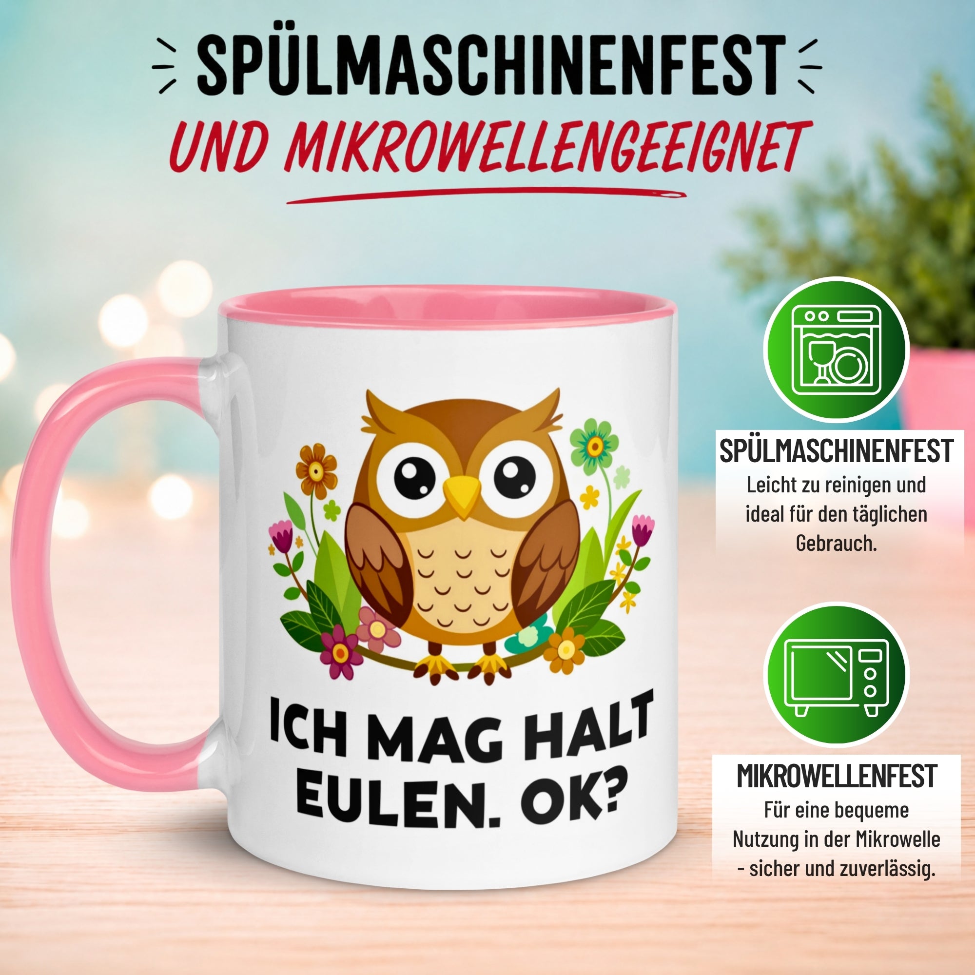 Tasse Eule – „Ich mag halt Eulen - OK“ – lustiger Eulen Geschenk Becher
