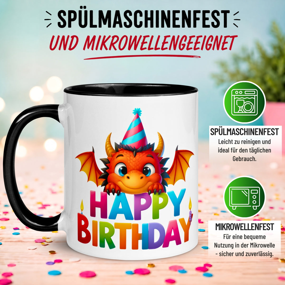 Tasse Geburtstag – „Happy Birthday Drache“ – Geburtstagsgeschenk Junge Mädchen