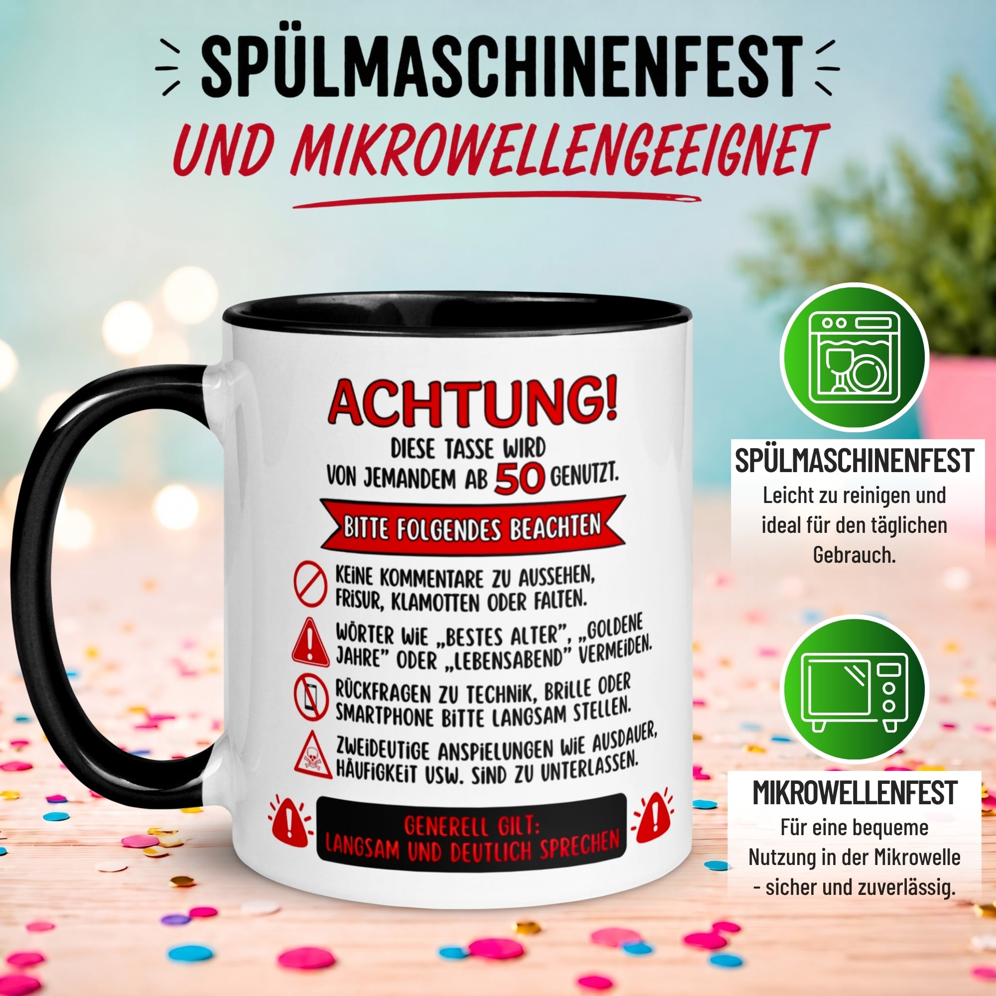 Tasse 50. Geburtstag Mann Frau – „Achtung – Diese Tasse wird von jemandem ab 50 genutzt“ – Geschenk zum Geburtstag Männer Frauen