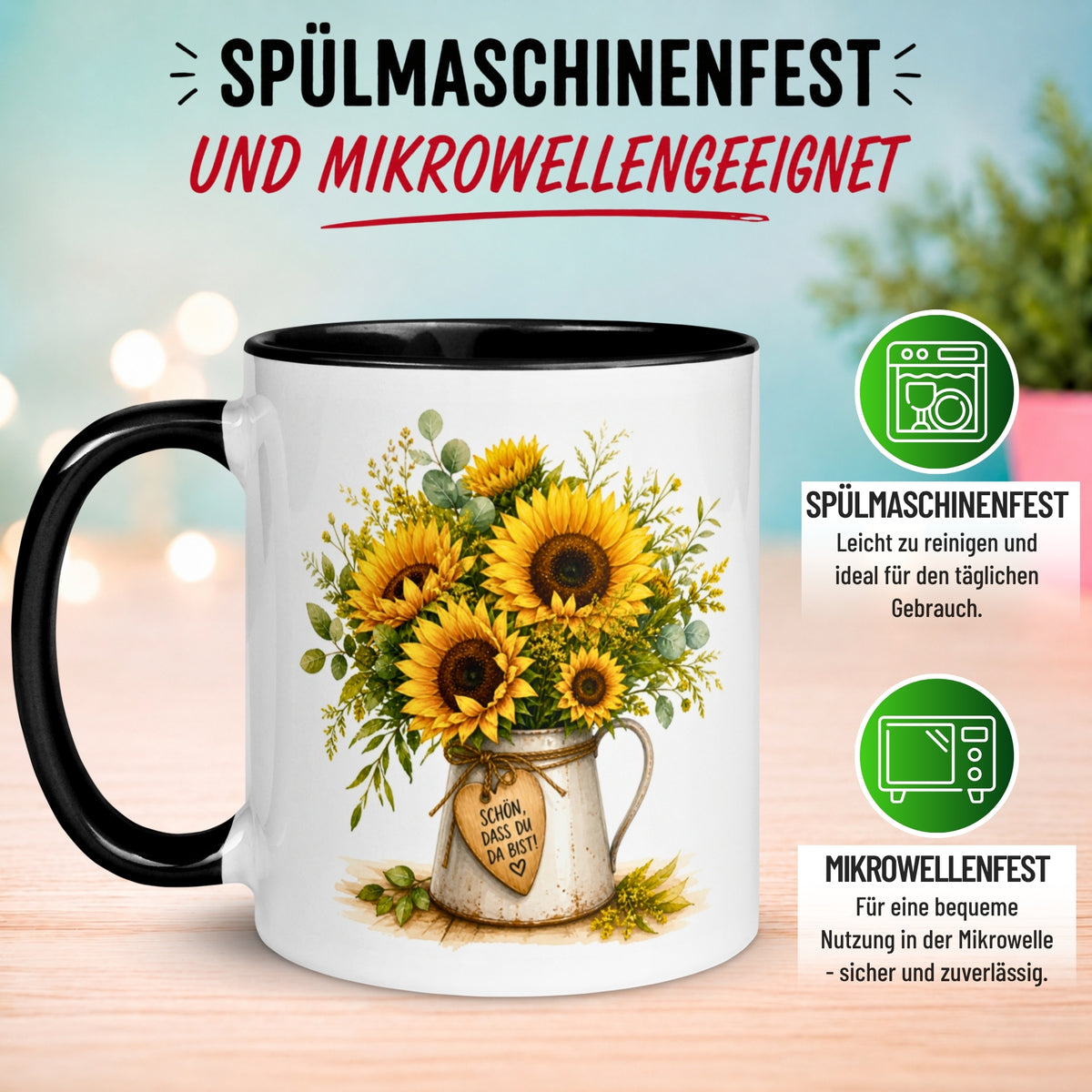 Tasse Danke – „Sonnenblumen - Schön dass du da bist“ – Dankeschön Geschenke