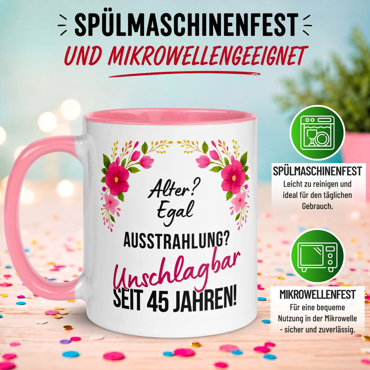 Tasse 45. Geburtstag Frau – „Ausstrahlung Unschlagbar seit 45 Jahren“ – Geschenk zum Geburtstag Frauen