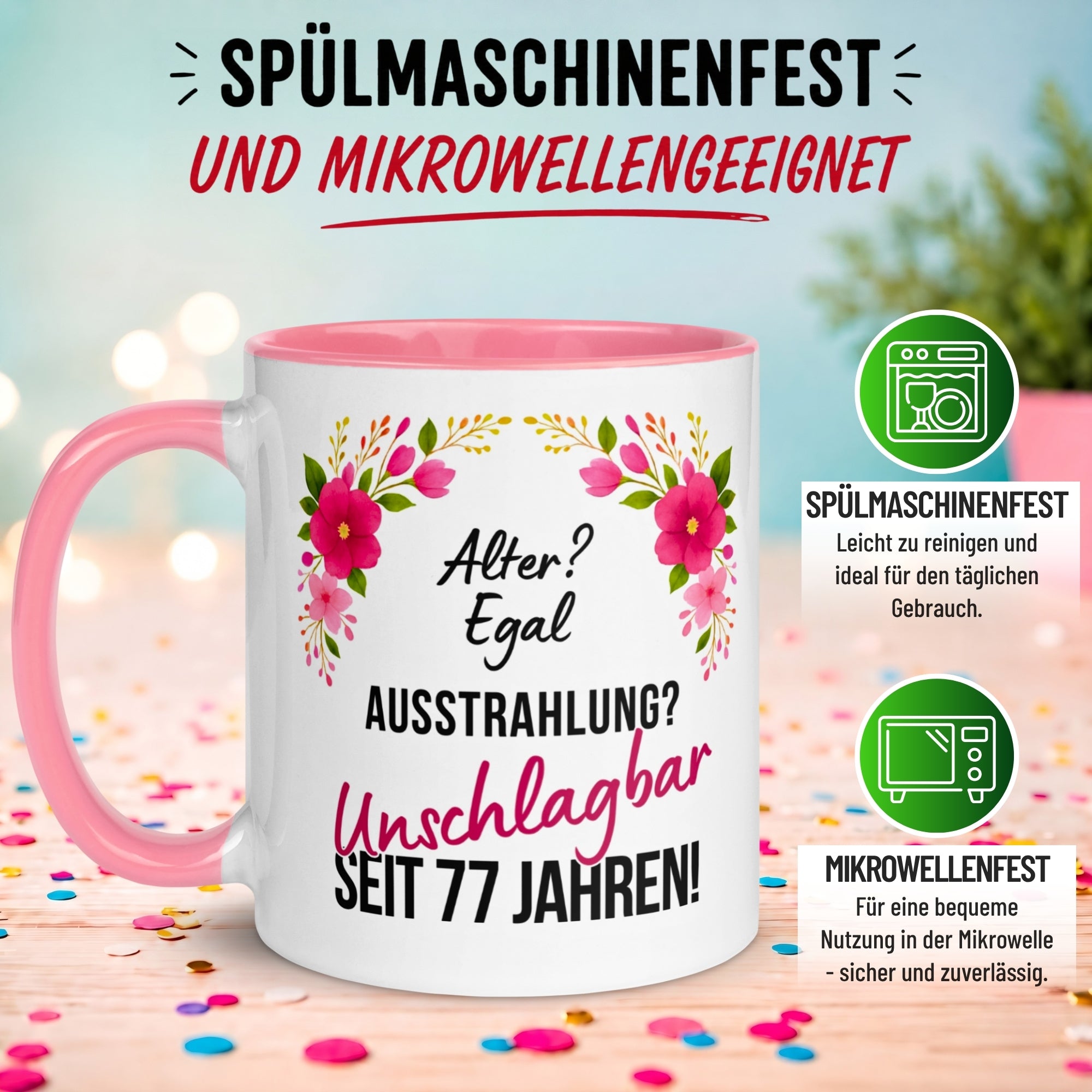 Tasse 77. Geburtstag Frau – „Ausstrahlung Unschlagbar seit 77 Jahren“ – Geschenk zum Geburtstag Frauen