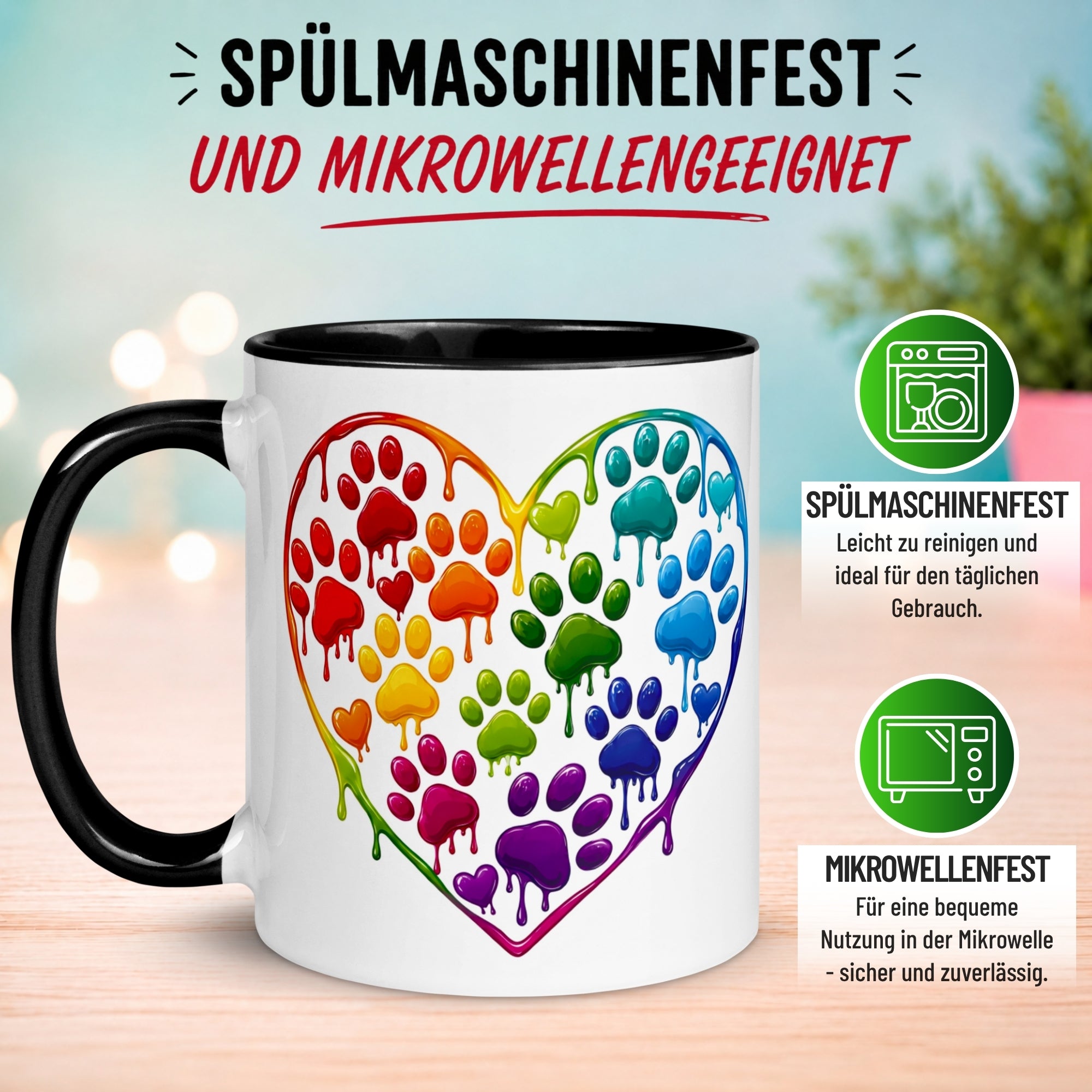 Tasse Katze – „Buntes Herz aus Pfoten“ – lustiger Katzen Pfoten Geschenk Becher