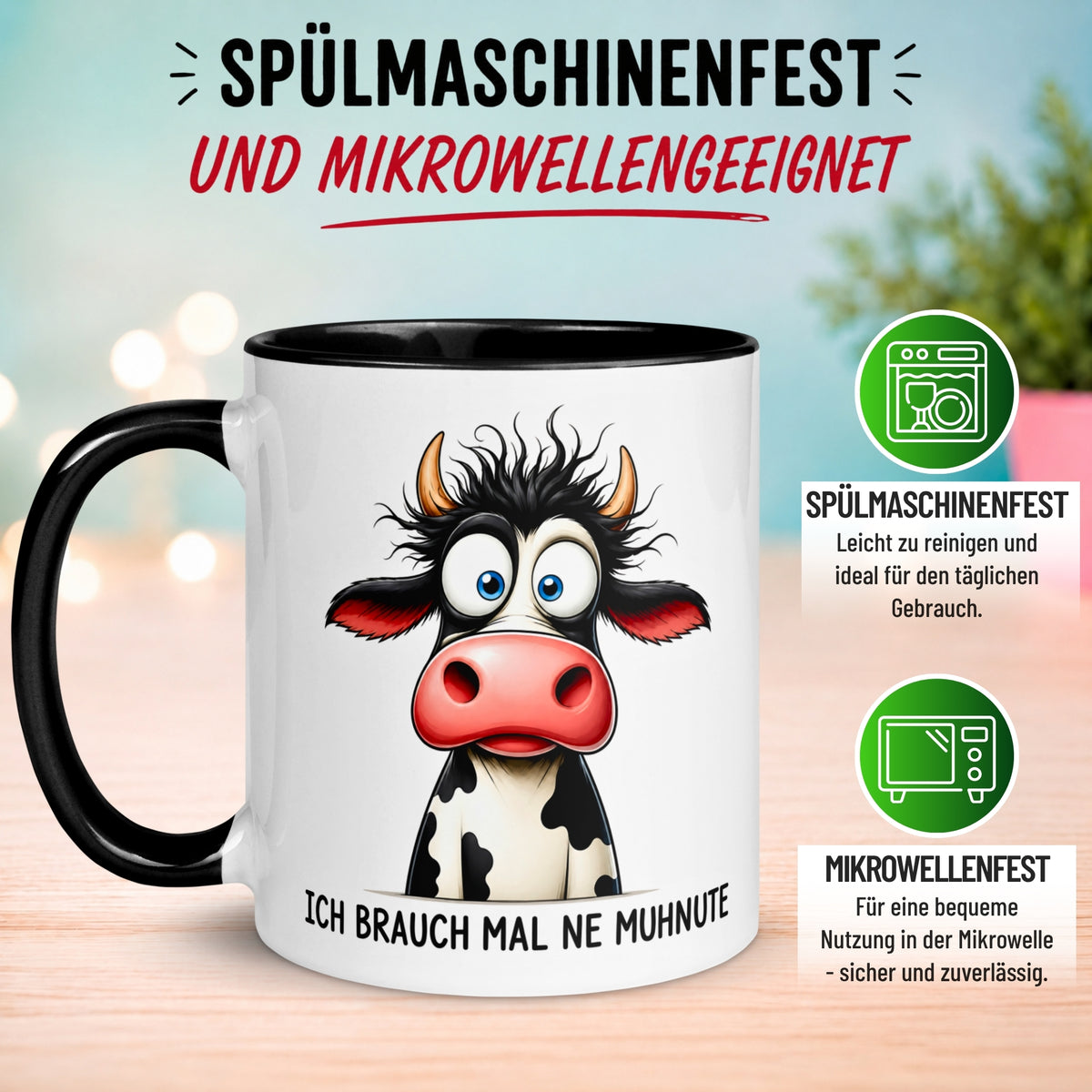 Tasse Kuh – „Ich brauch mal ne Muhnute“ – lustige Bürotasse für Choleriker