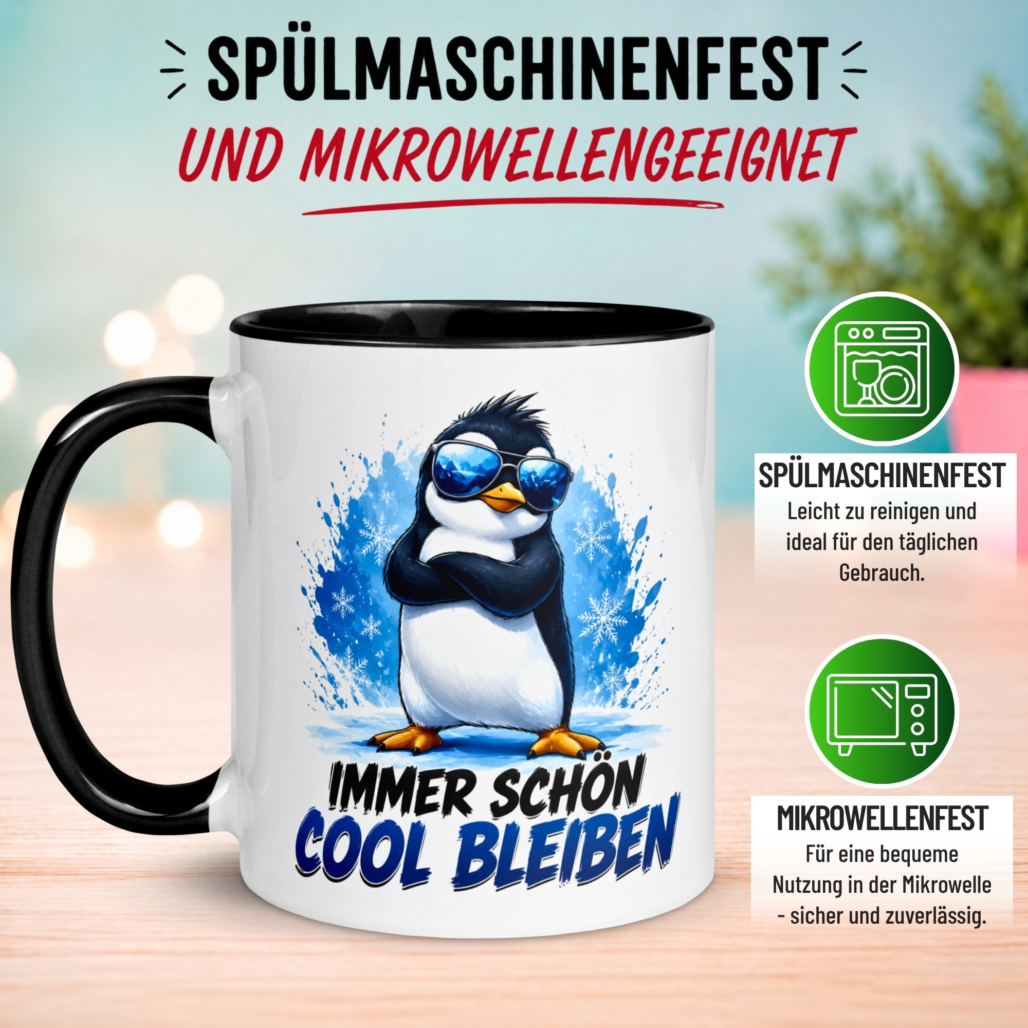 Tasse Pinguin – „Immer schön cool bleiben“ – lustiger Geschenk Becher fürs Büro