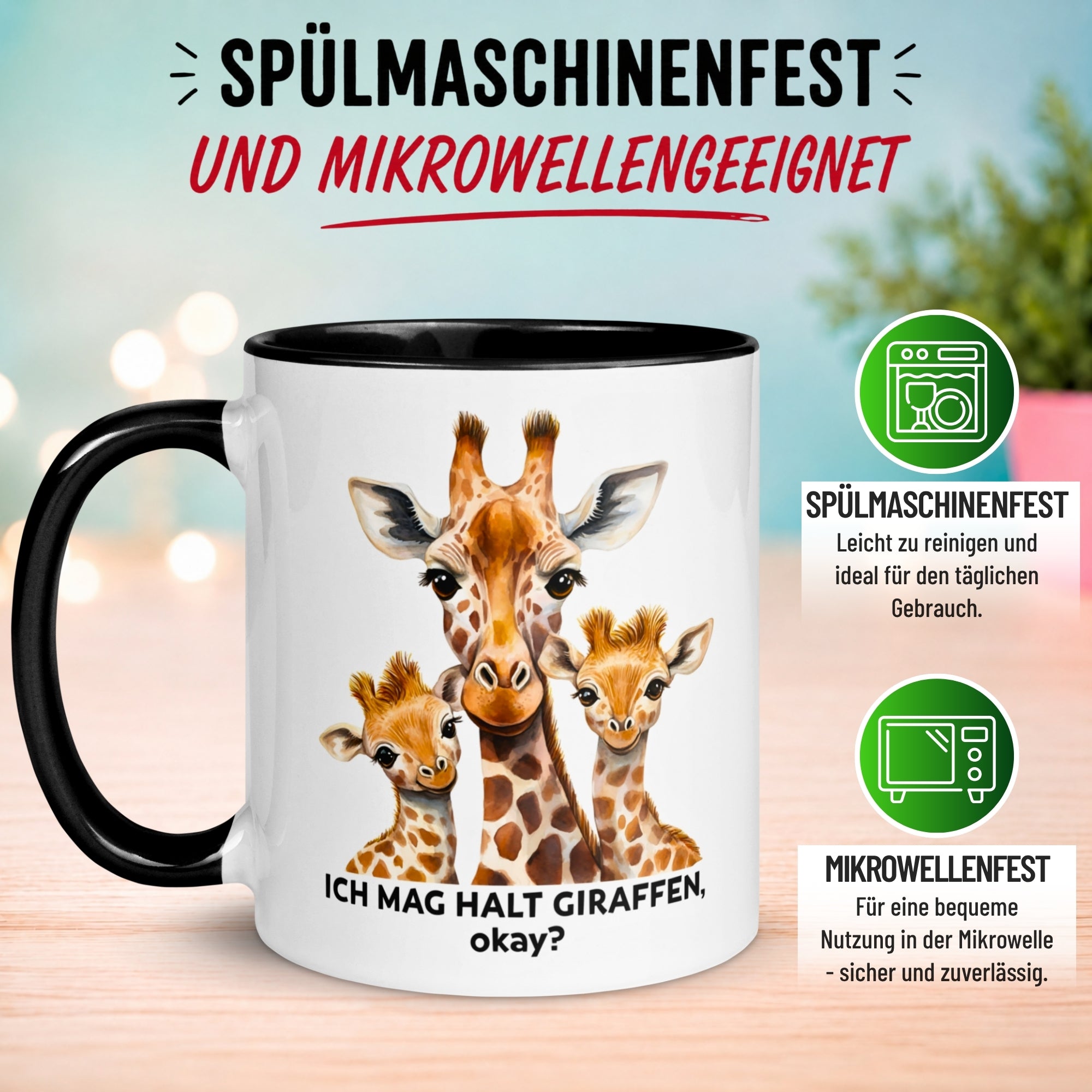 Tasse Giraffe – „Ich mag halt Giraffen - okay“ – lustiger Giraffen Geschenk Becher
