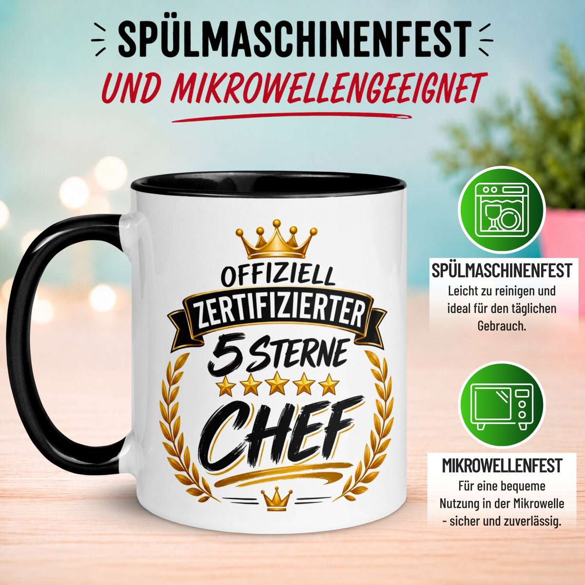 Tasse Chef – „Offiziell Zertifizierte 5 Sterne“ – Geschenk Becher Bester Chef