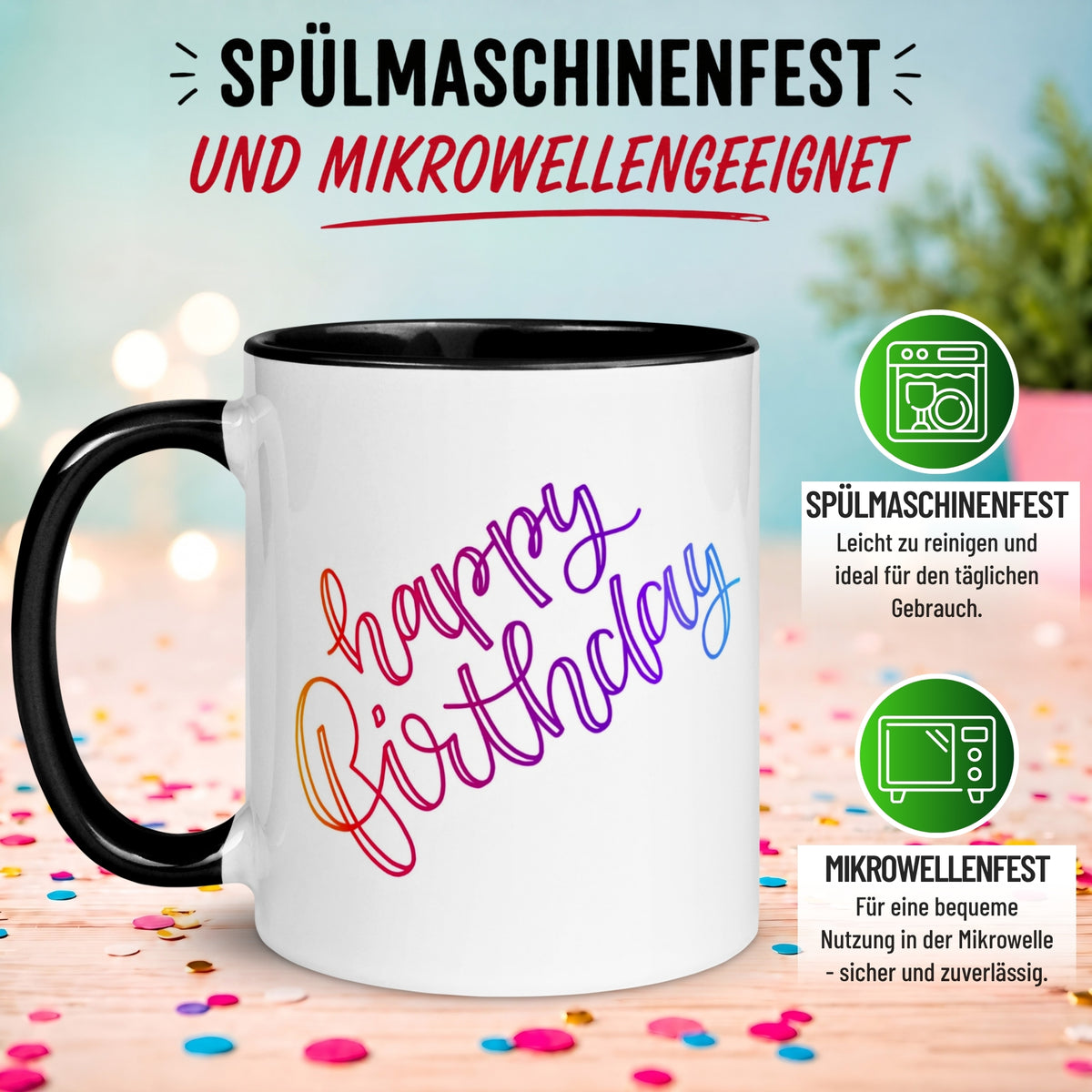Tasse Geburtstag – „Violettes Happy Birthday“ – Geburtstagsgeschenk Mann Frau