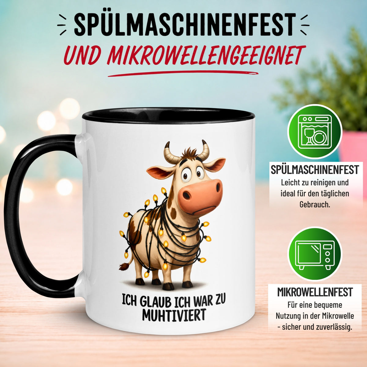 Tasse Kuh – „Ich glaub ich war zu Muhtiviert“ – lustiger Geschenk Becher fürs Büro