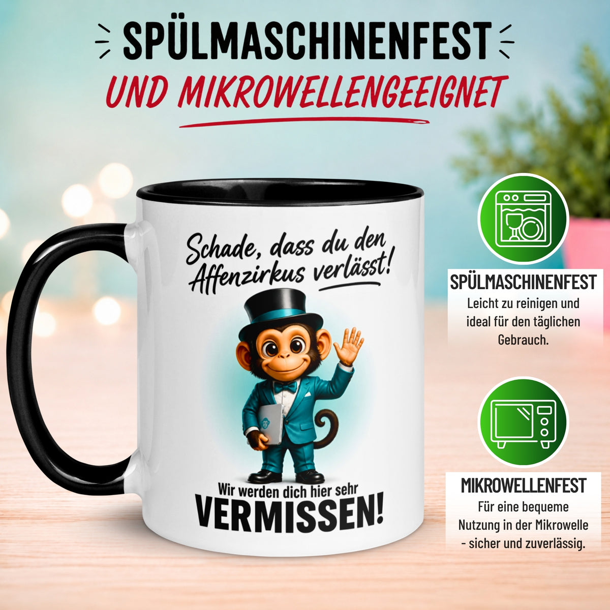 Tasse Abschied – „Schade dass du den Affenzirkus verlässt“ – Abschiedsgeschenk Kollegen