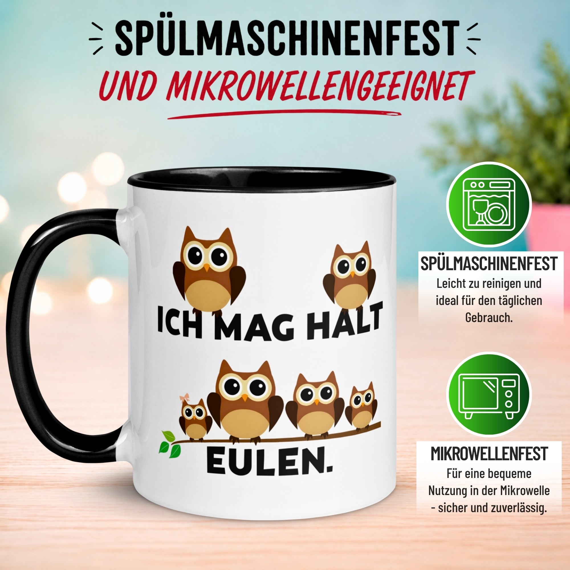 Tasse Eule – „Ich mag halt Eulen“ – lustiger Eulen Geschenk Becher