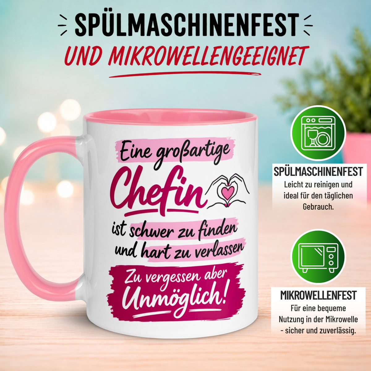 Tasse Chefin – „Schwer zu finden und unmöglich zu vergessen“ – Abschiedsgeschenk