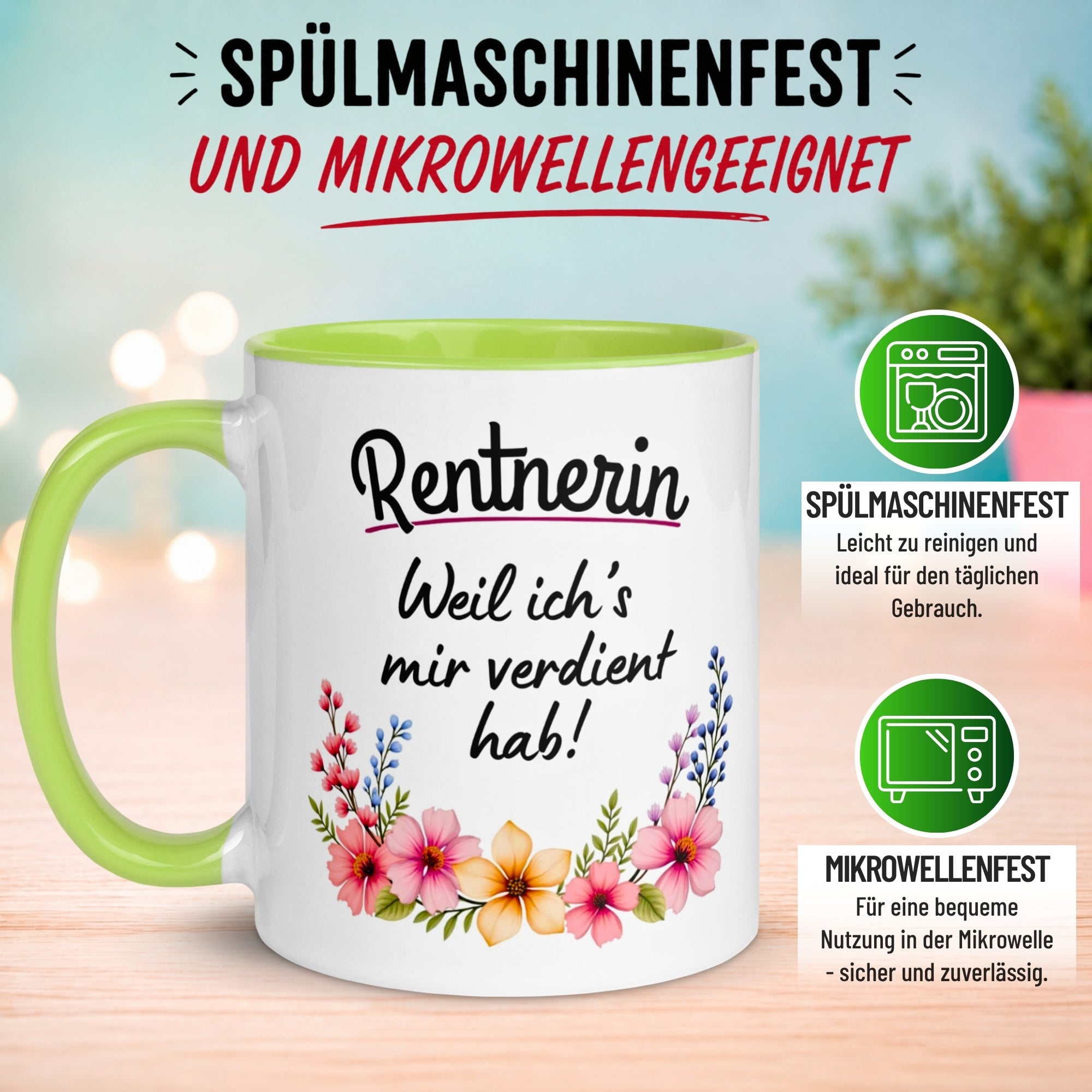 Tasse Rente Frau – „Weil ich's mir verdient hab“ – Geschenk Rentnerin Renteneintritt