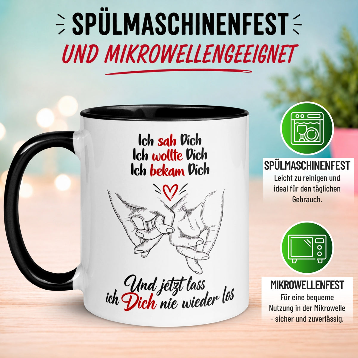 Tasse Liebe – „Ich lass dich nie wieder los“ – Ich liebe Dich Geschenk Partner Jahrestag Valentinstag
