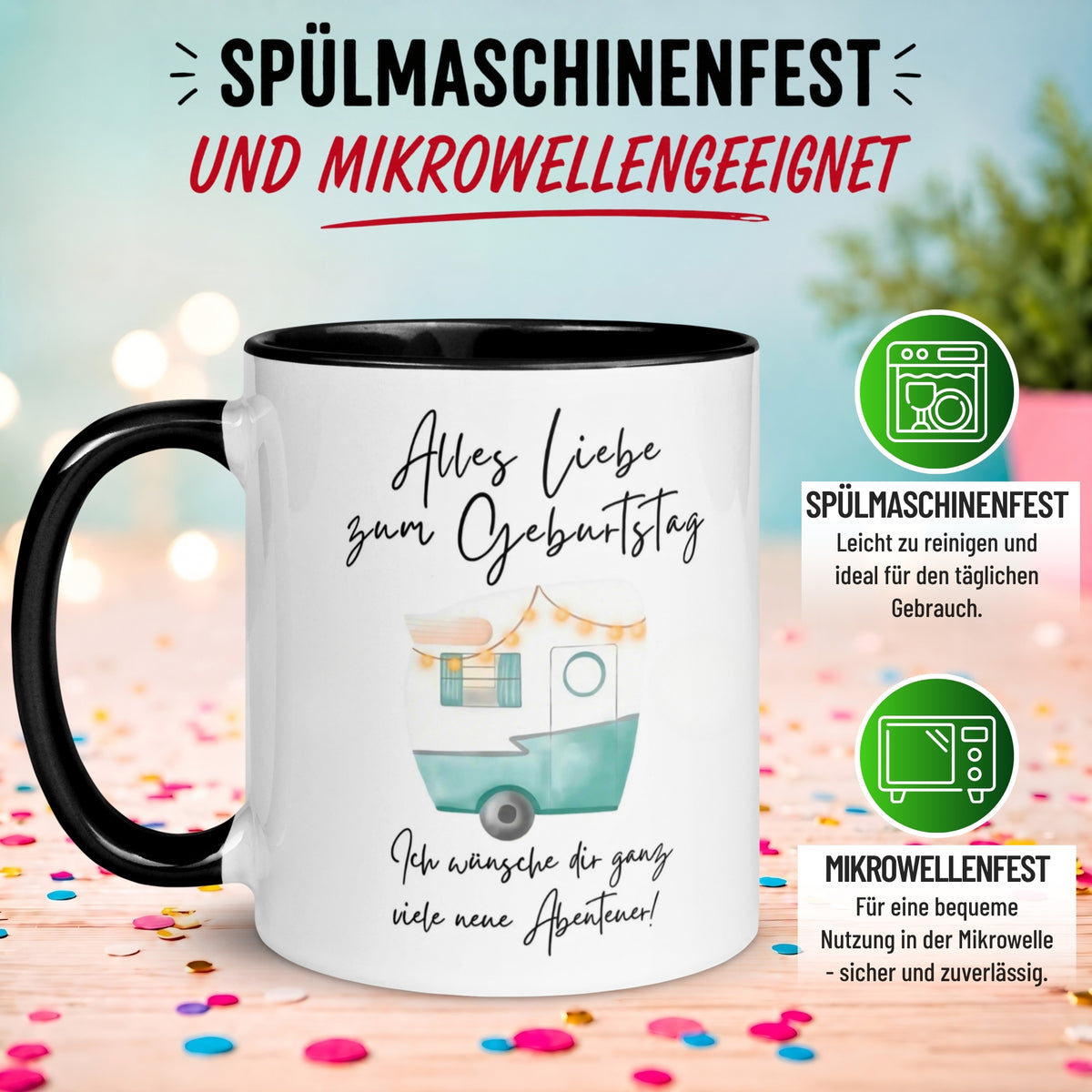 Tasse Geburtstag – „Viele neue Abenteuer“ – Geburtstagsgeschenk Mann Frau