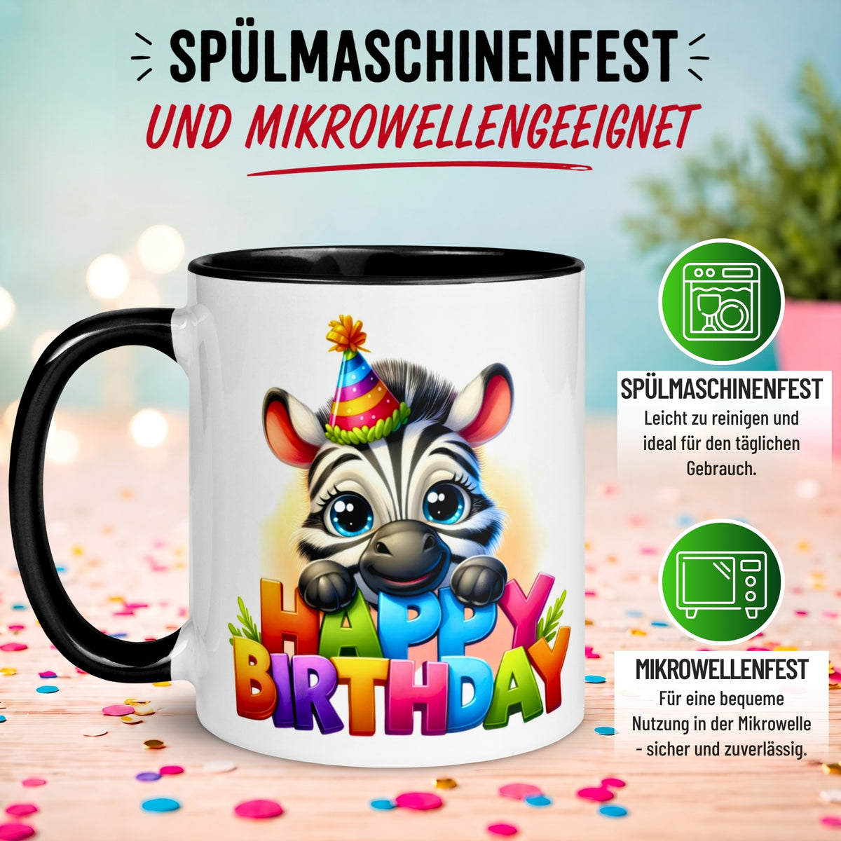 Tasse Geburtstag – „Happy Birthday Zebra“ – Geburtstagsgeschenk Junge Mädchen