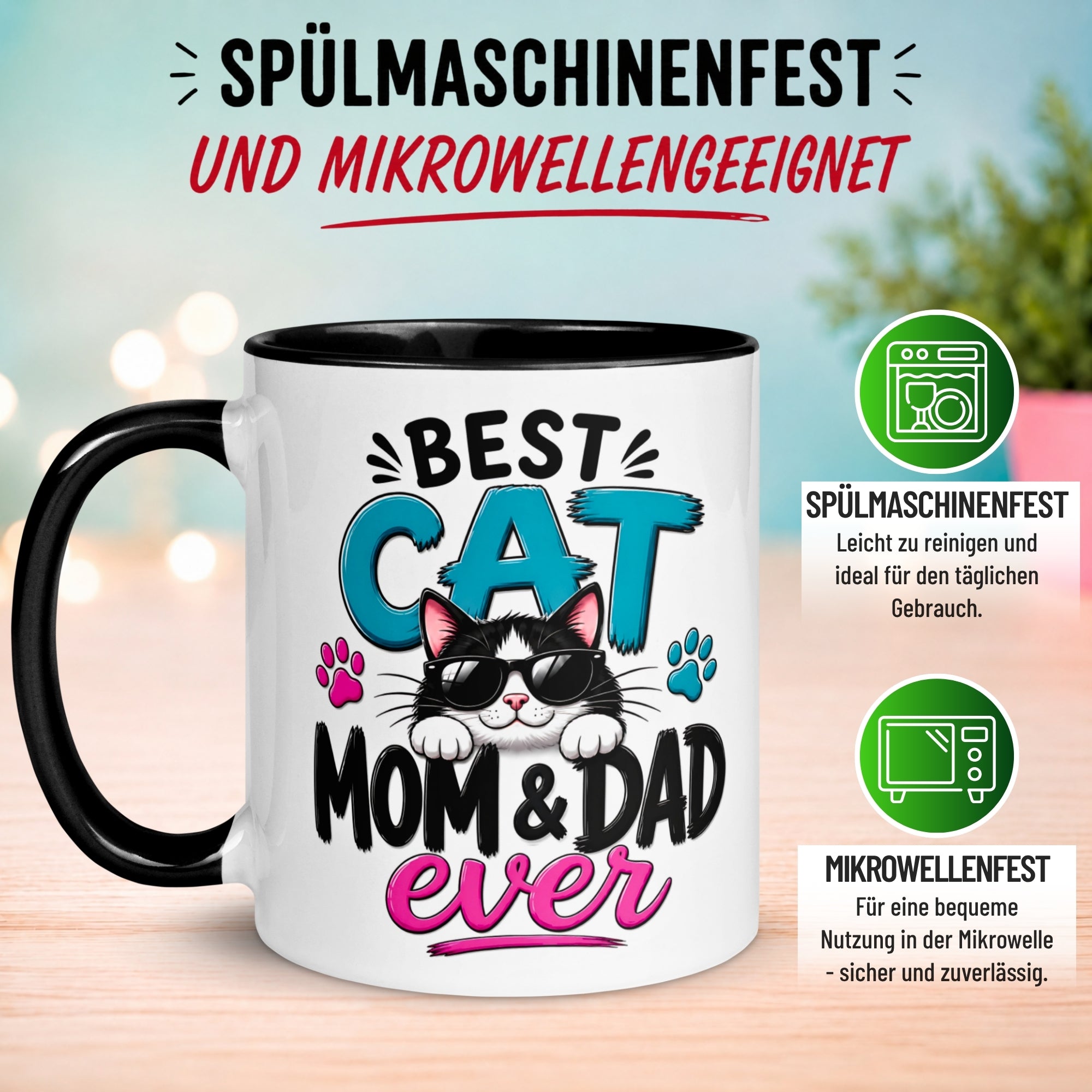 Tasse Katze – „Best Cat Mom & Dad ever“ – Geschenk Becher Katzenmama Katzenpapa