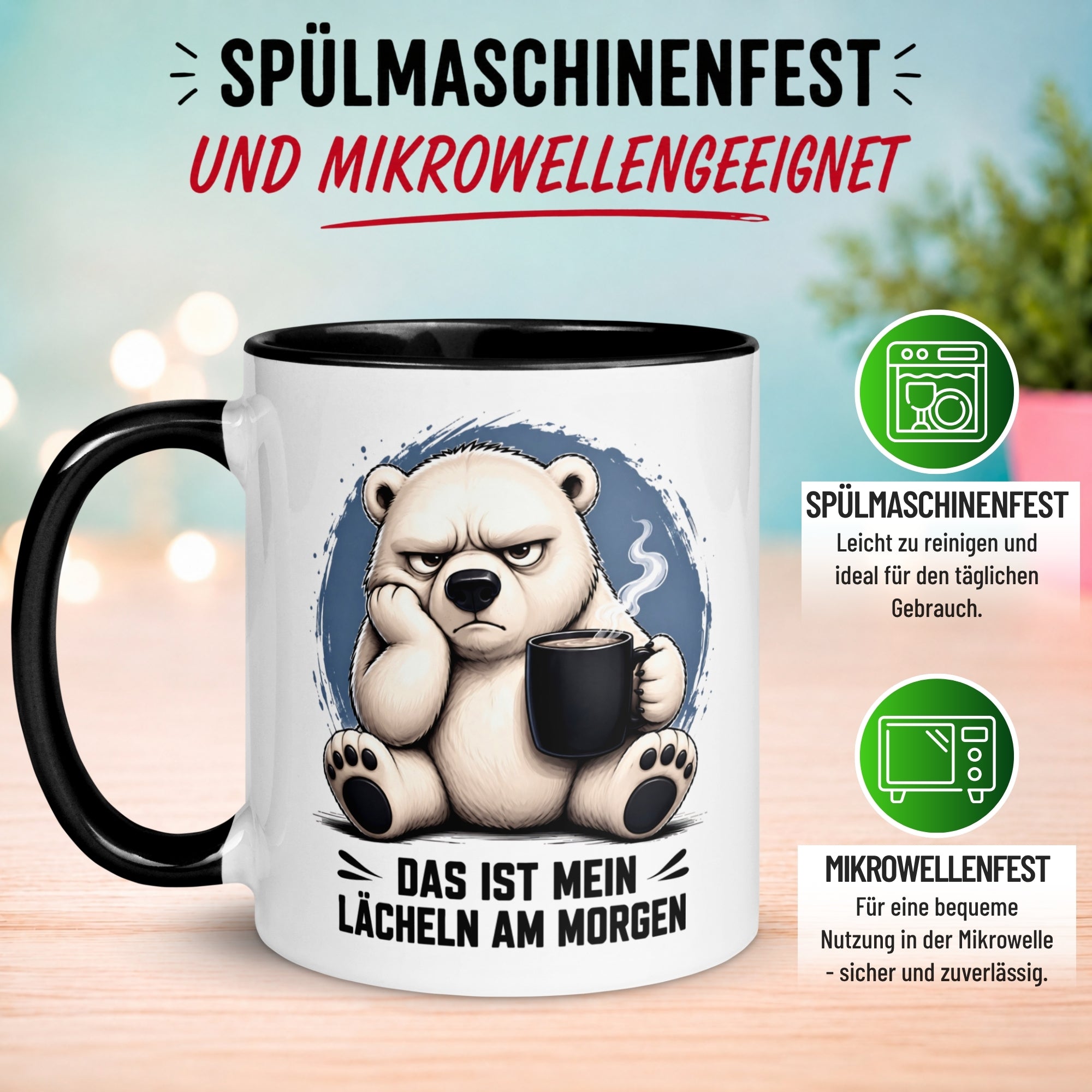 Tasse Eisbär – „Das ist mein Morgenlächeln“ – Lustiges Morgenmuffel Geschenk