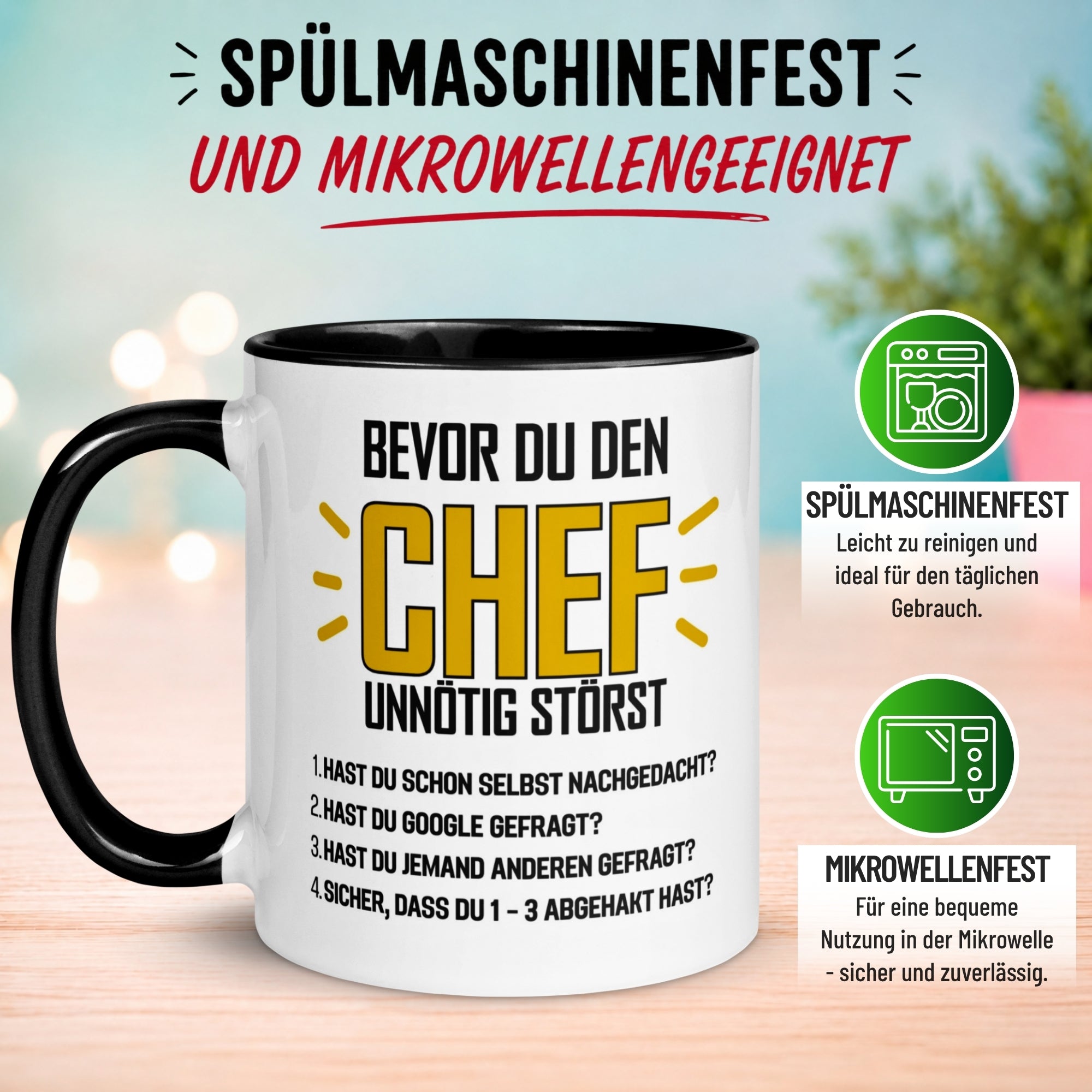 Tasse Chef – „Bevor du den Chef unnötig störst“ – Geschenk Becher Bester Chef