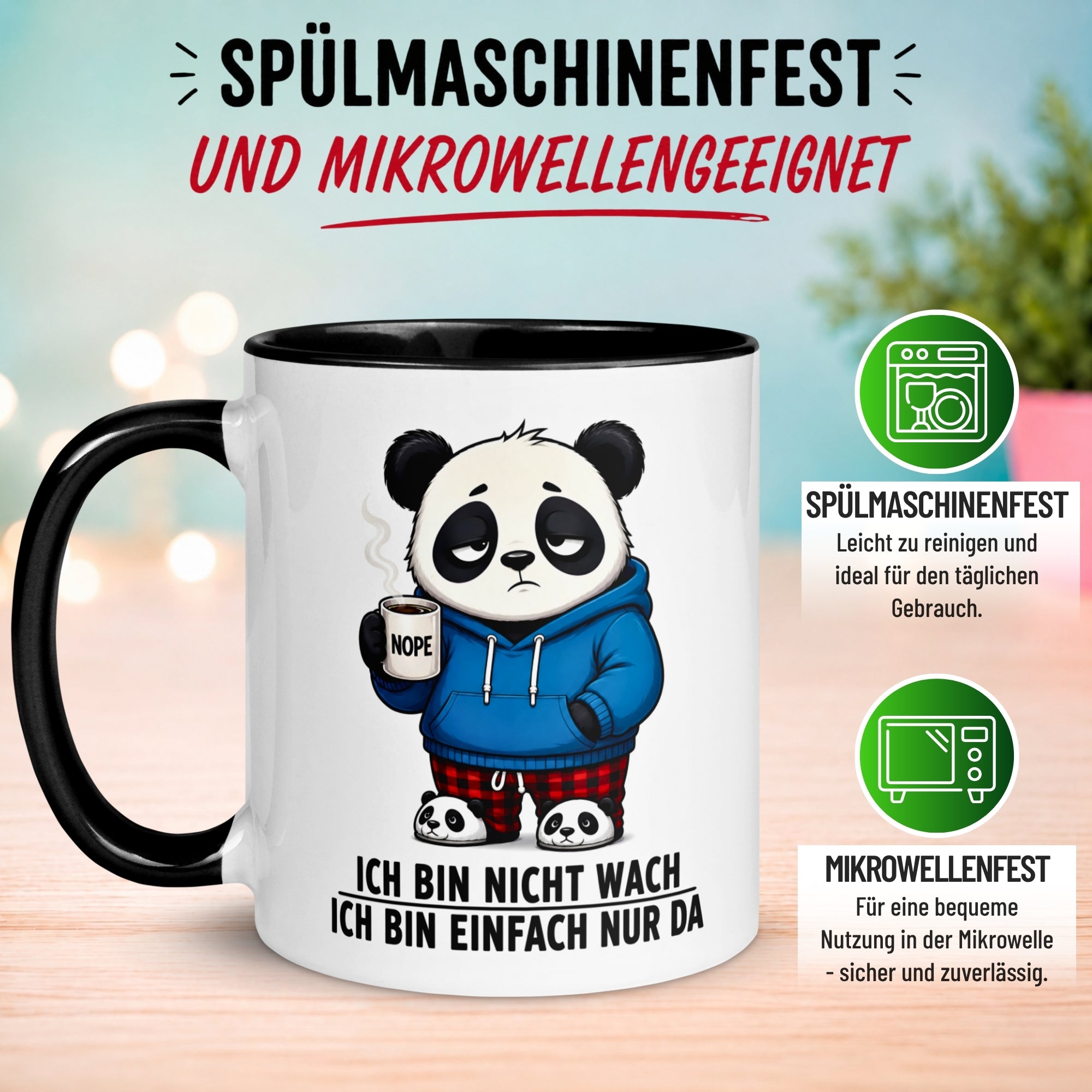 Tasse Panda – „Ich bin nicht wach - Ich bin nur da“ – lustiges Geschenk für Kollegen